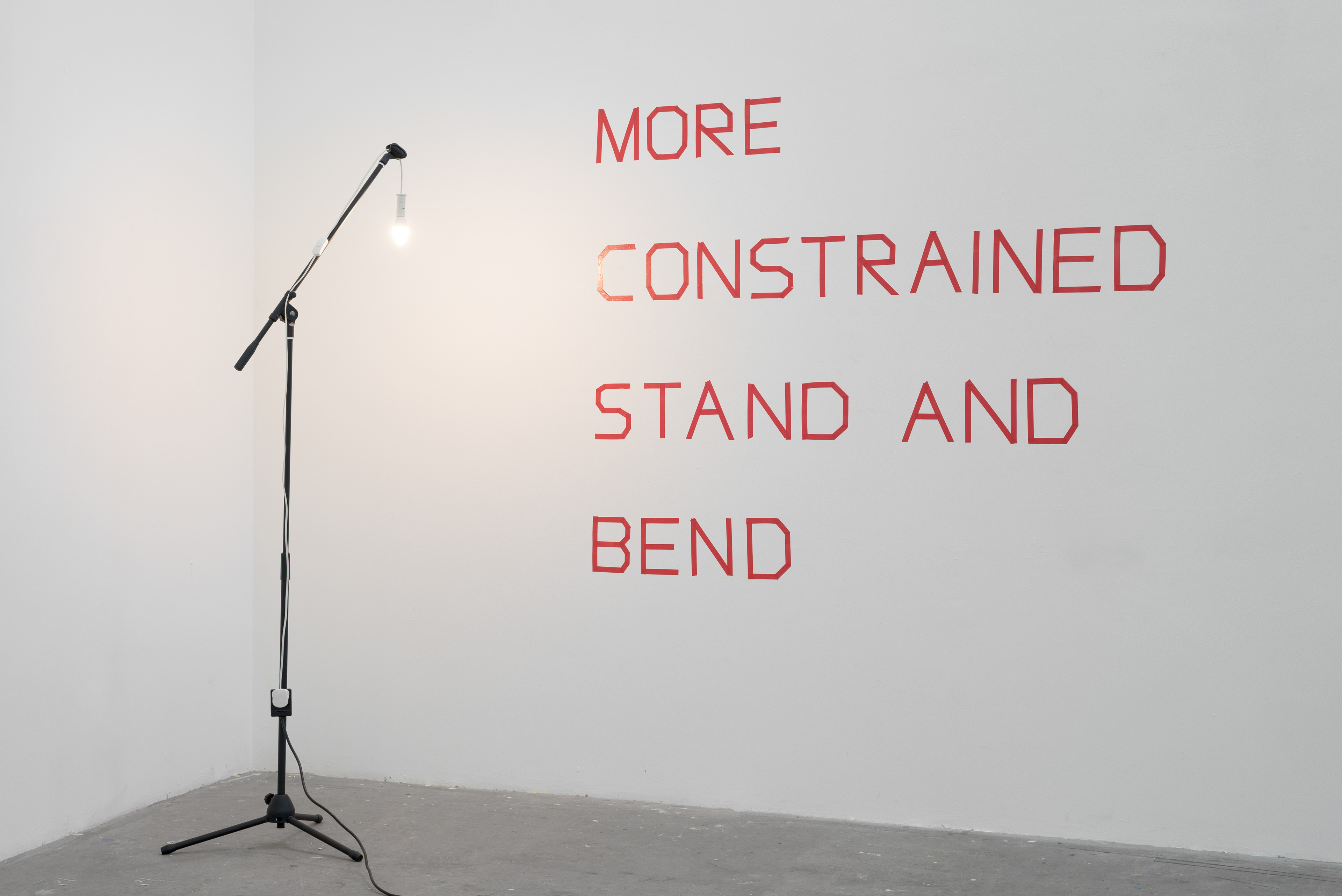 Stand; John Flindt, 2017; microphone stand, lamp, electrical tape; dimensions variable