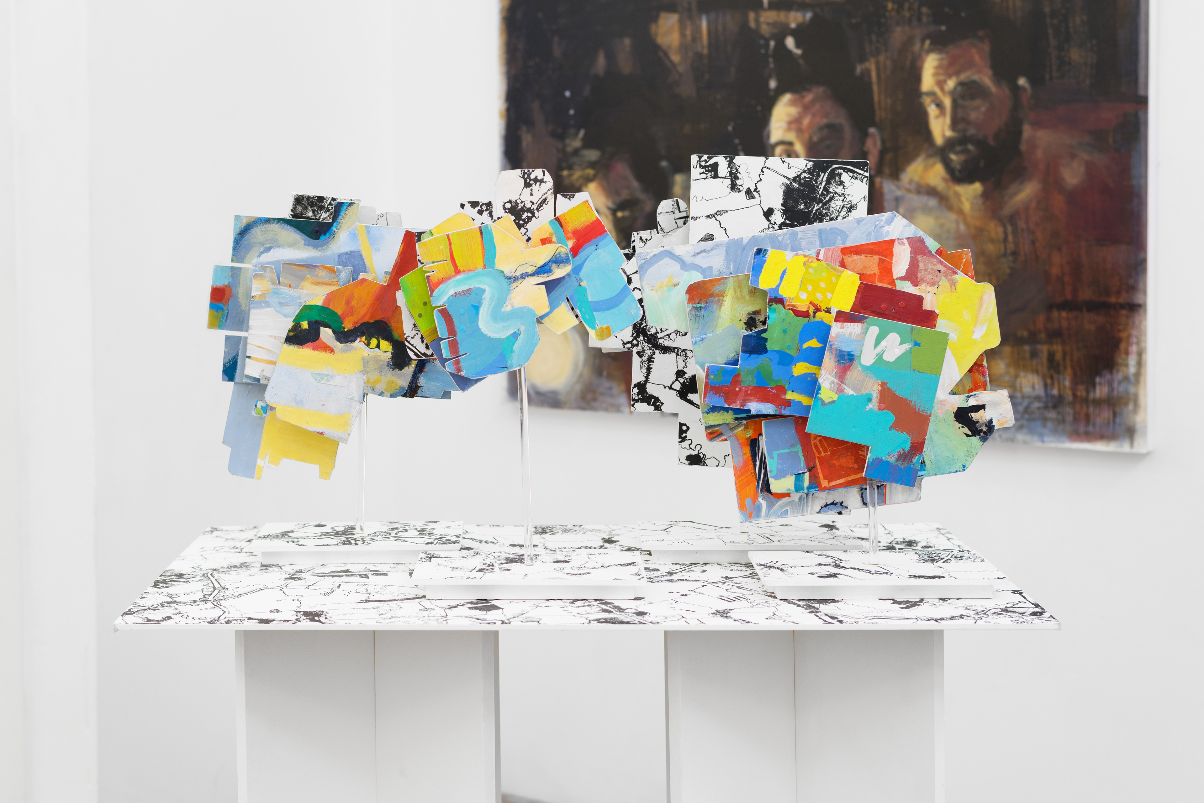 Descending; John McClenaghen, 2016; acrylic silkscreen wood and mixed media; dimensions variable
