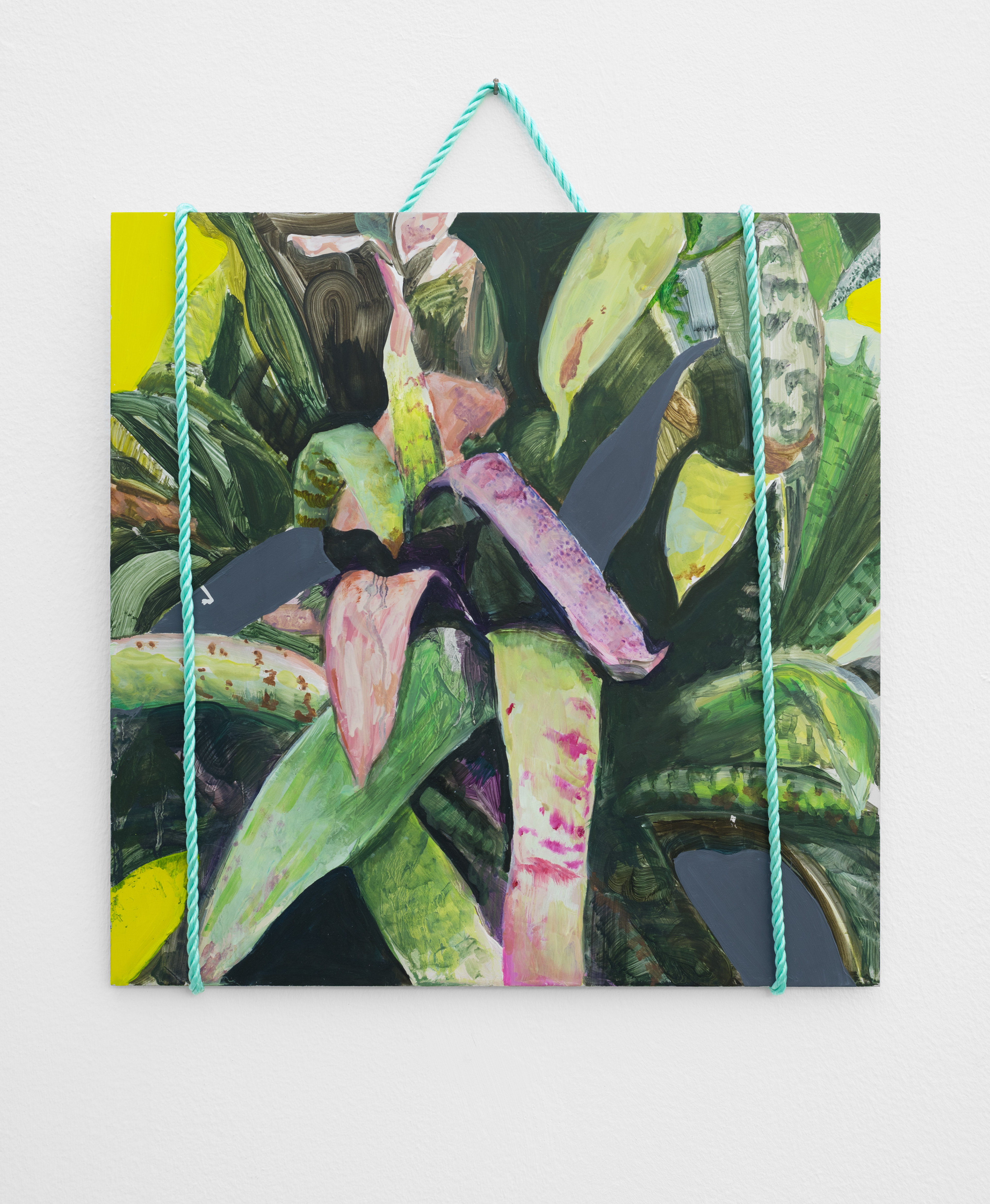 Monochrome; Hannah Weatherhead, 2016; oil and acrylic on aluminium panel with nylon rope; 50 × 40 × 1cm