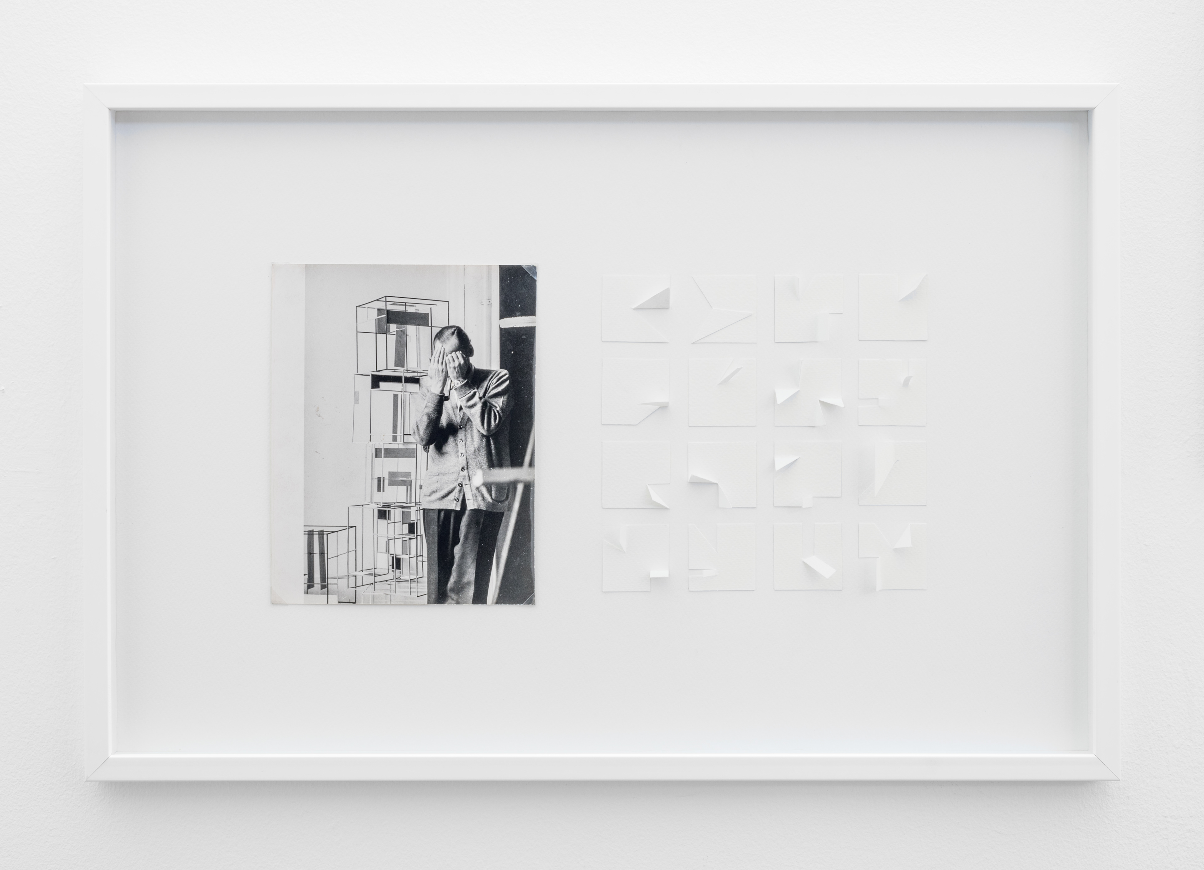 “Draw a shape, a square, and personalise it”; Harriet Sutcliffe, 2017; paper collage with black and white photograph from The Fine Art Department Archive, Newcastle University, circa 1960; 41 × 61cm