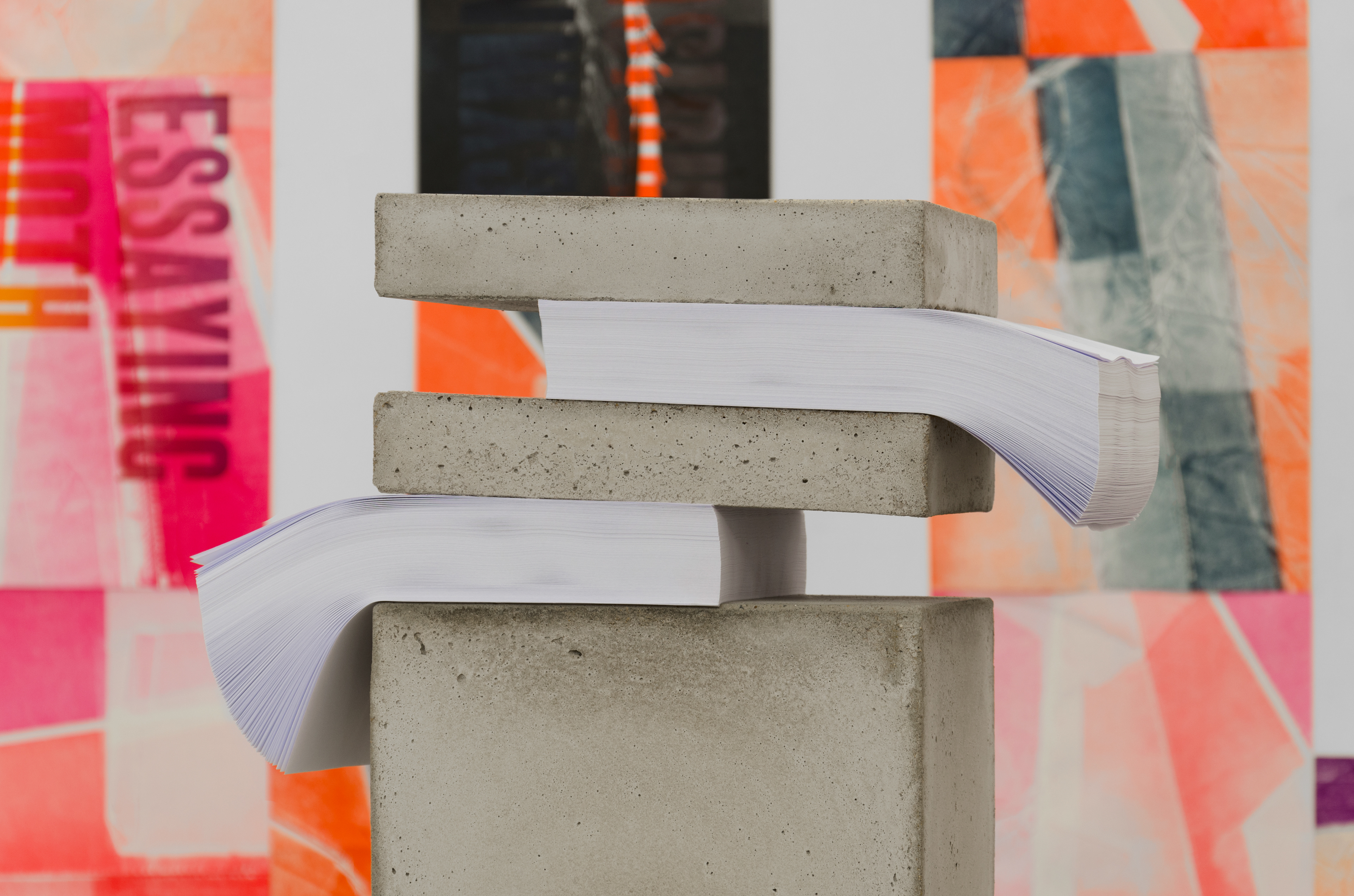 Reem, Reem, Reem; Eleanor Elks Herrmannsen, 2015; concrete,; ream of white A4 paper; 123 × 51 × 21cm