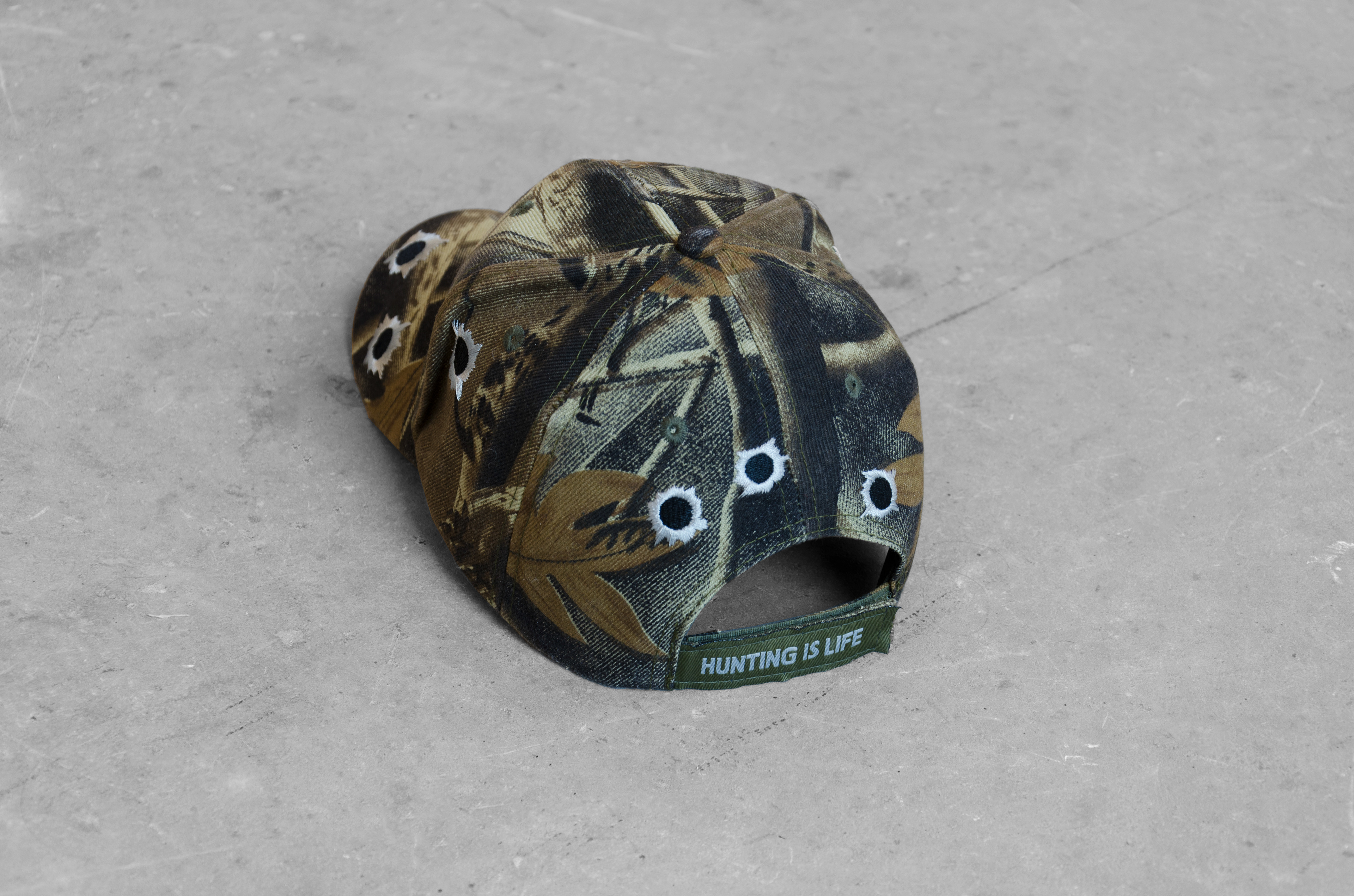 HUNTING IS LIFE; Doug Bowen, 2014; embroidered baseball cap (100% acrylic); 13.5 × 19 × 28cm