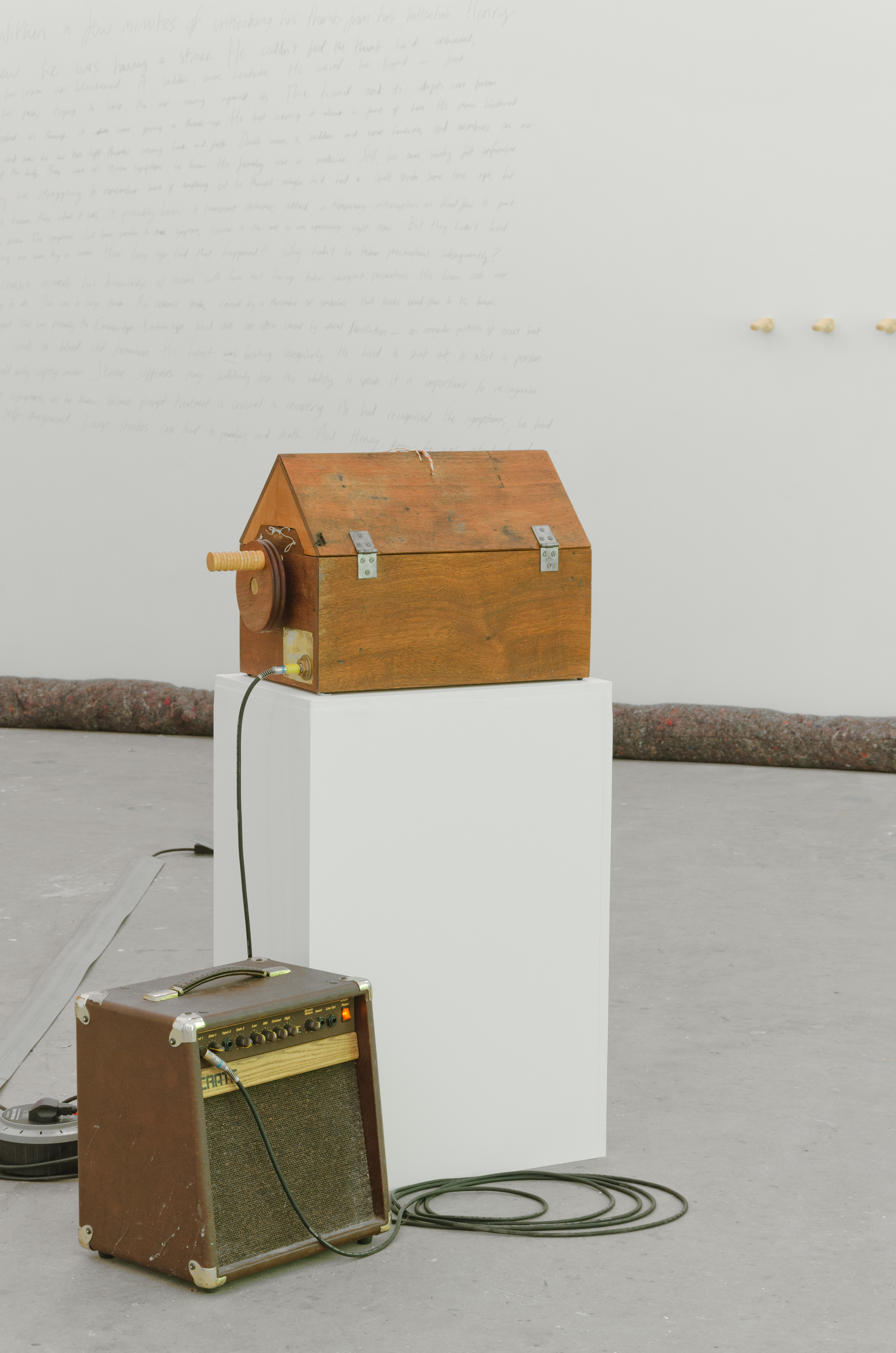 Positiv Churches 1 to 3; Joseph Lewis, 2013; Wood, brass and gut, 3 rudimentary hurdy gurdys tuned by ear; dimensions variable
