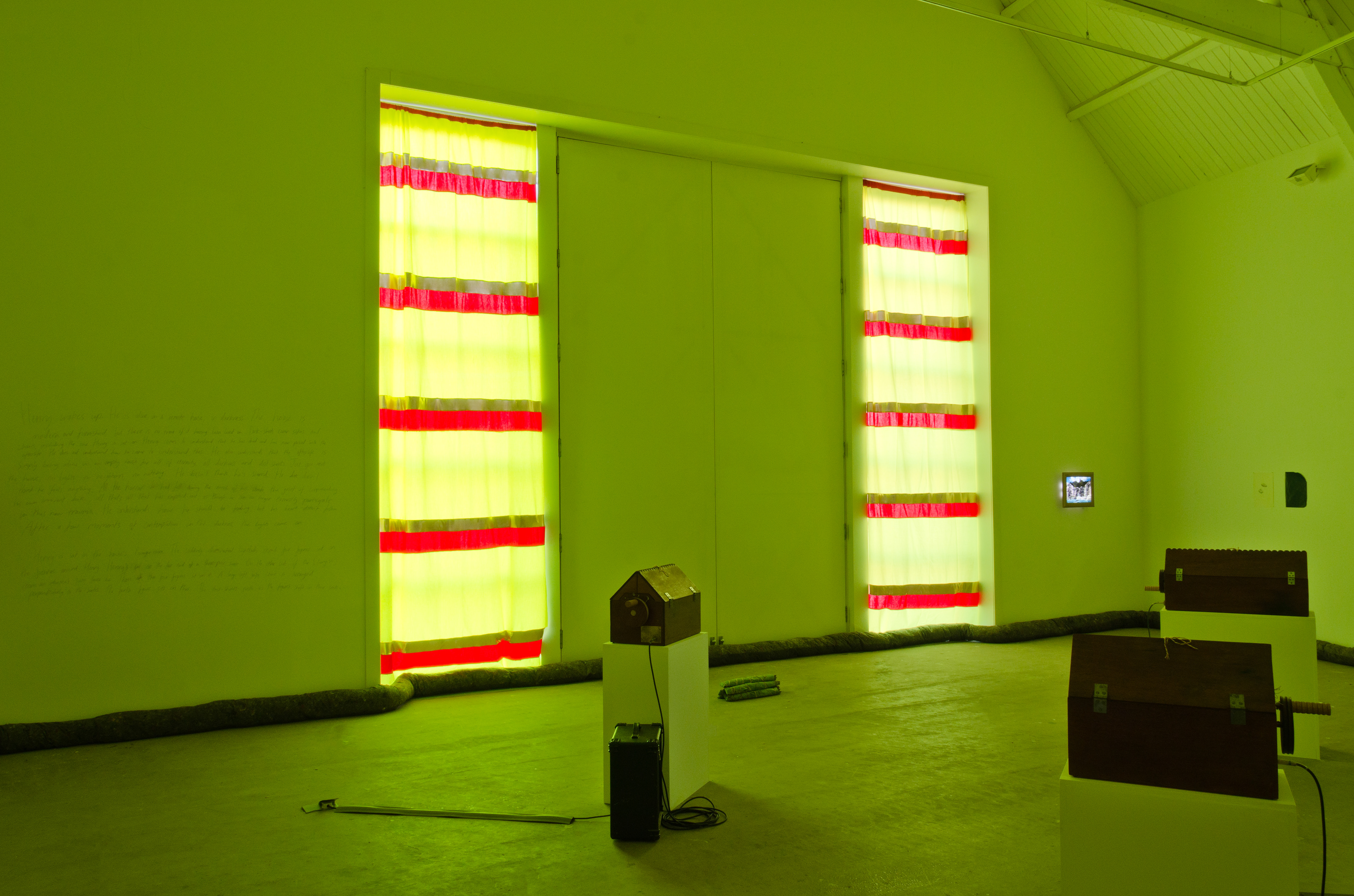 PUMPED UP; Jennifer Pengilly, 2013; Fluro yellow cotton, red satin cotton, gold lycra 4; 20 × 120cm