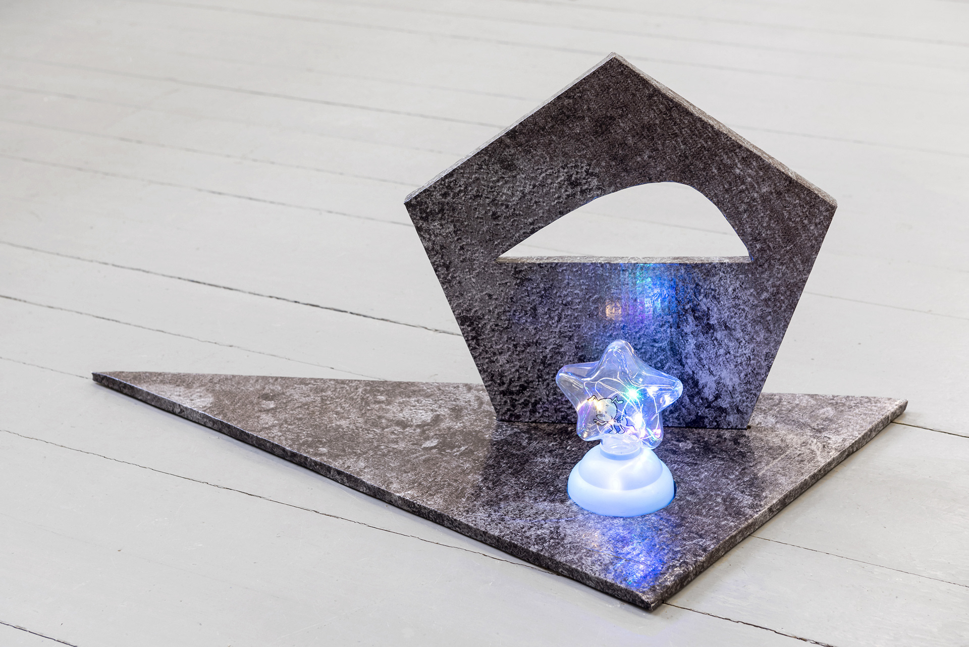 Untitled; Maria Istomina, 2020; cardboard, vinyl, nightlight; 34 × 72 × 32cm
