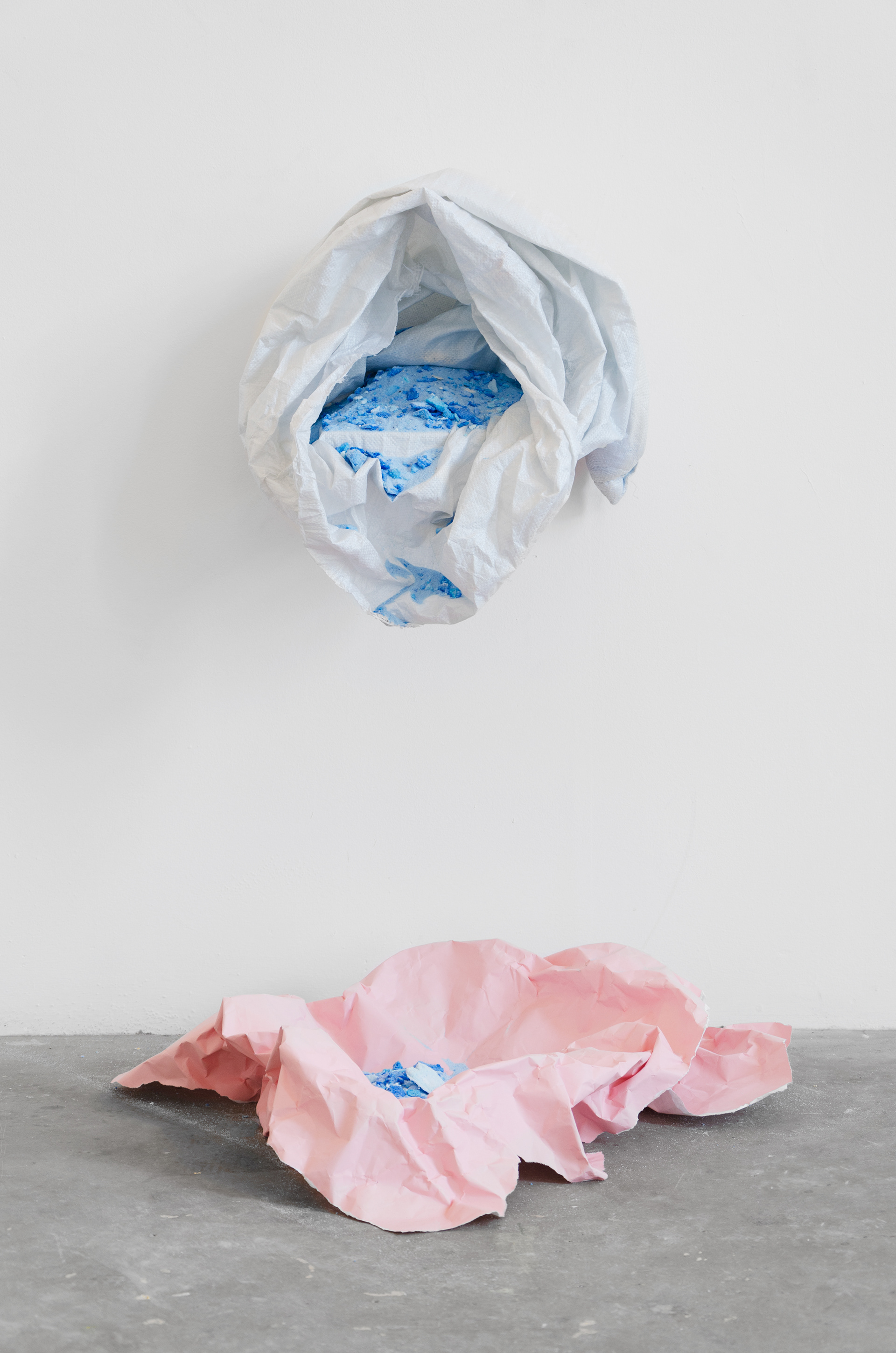 Anaphora; Lucie Liénard, 2015; paper, crystalized and dyed salt and bag; 90 × 65 × 65cm