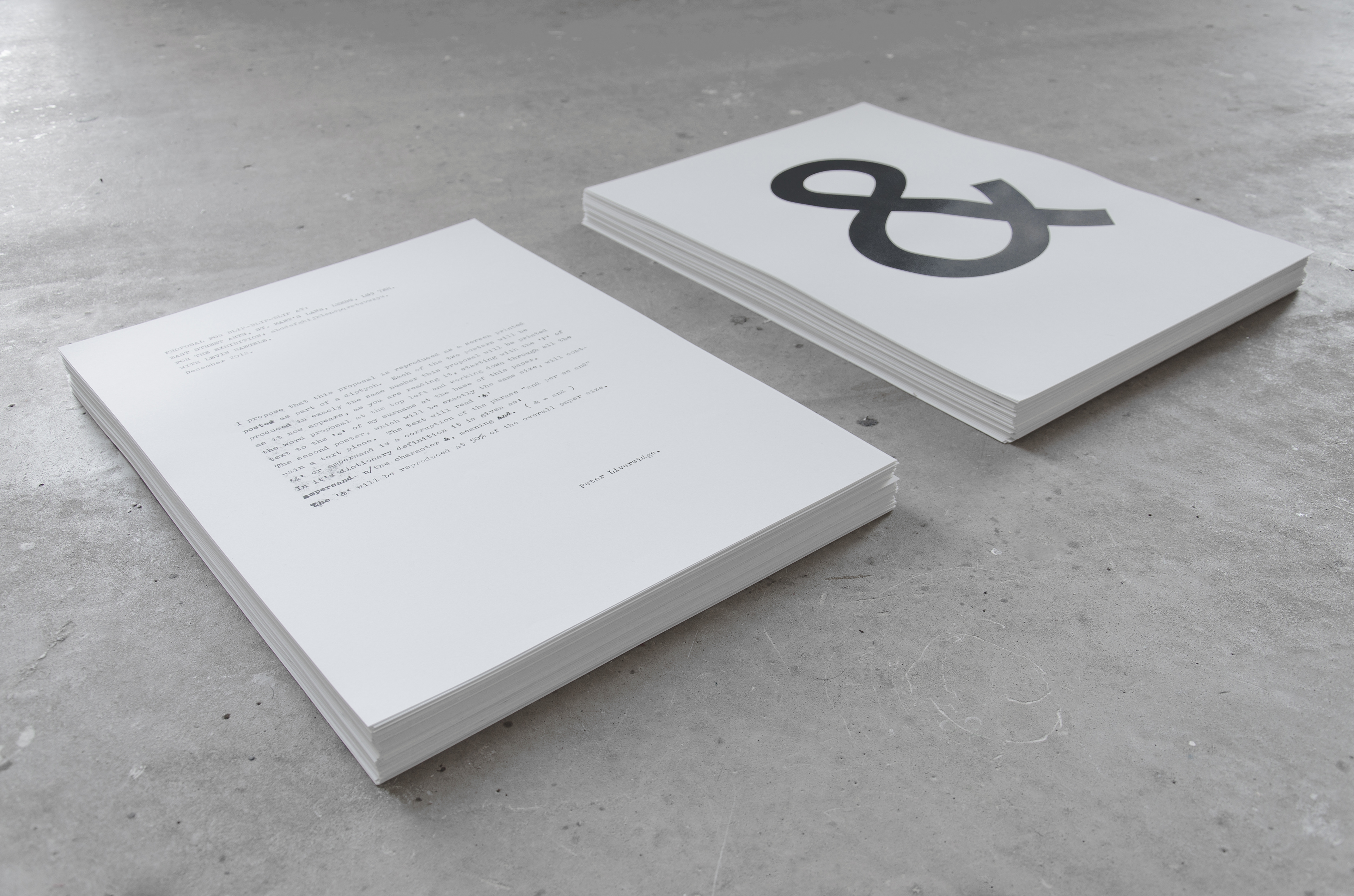 Proposal No.9 Take Away Poster; Peter Liversidge, 2013; silk screen on A2 cartridge paper (diptych); 59.4 × 42cm [x2] 