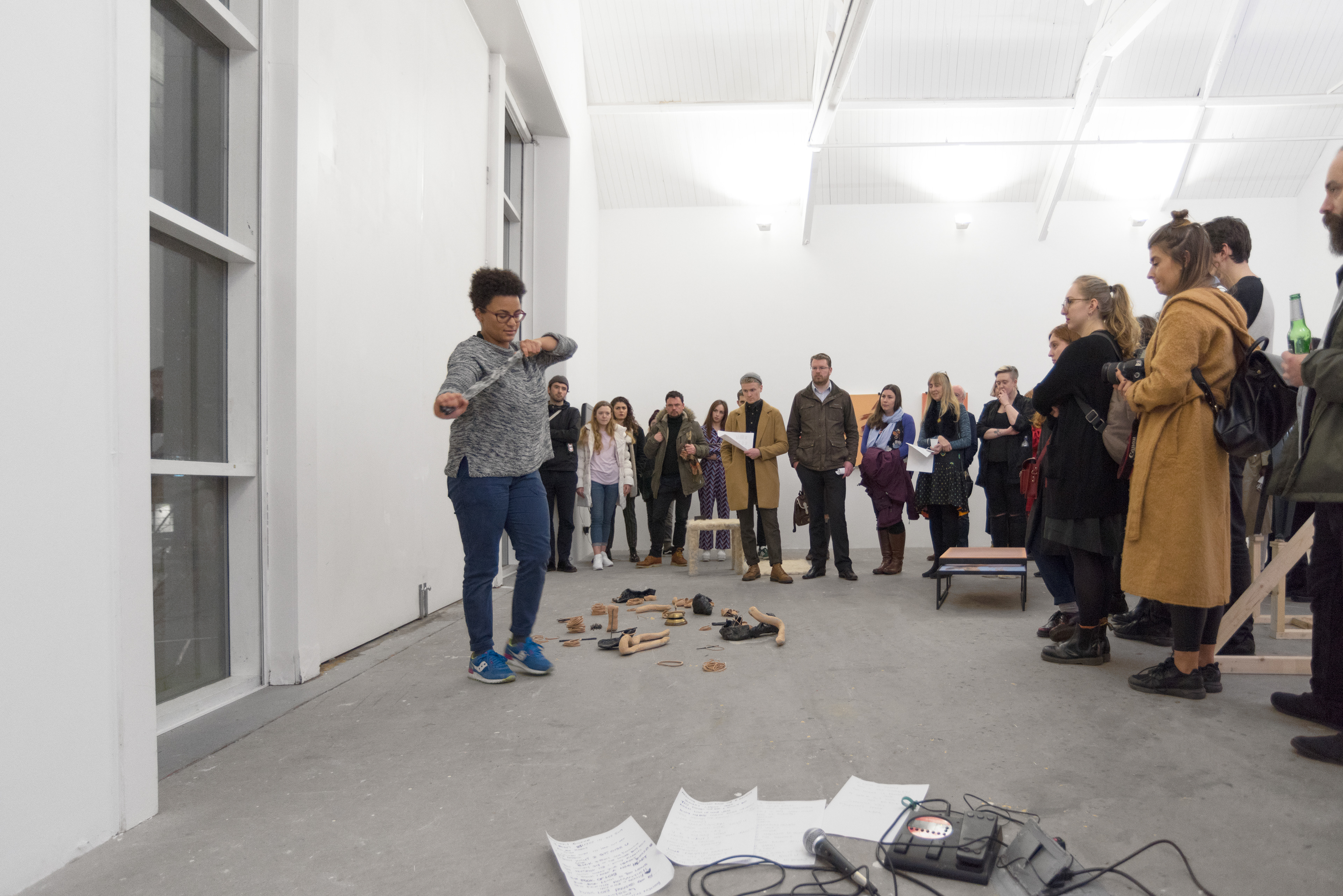 Taut (in eight parts); Rene McBrearty, 2017; clay, bitumen, performance