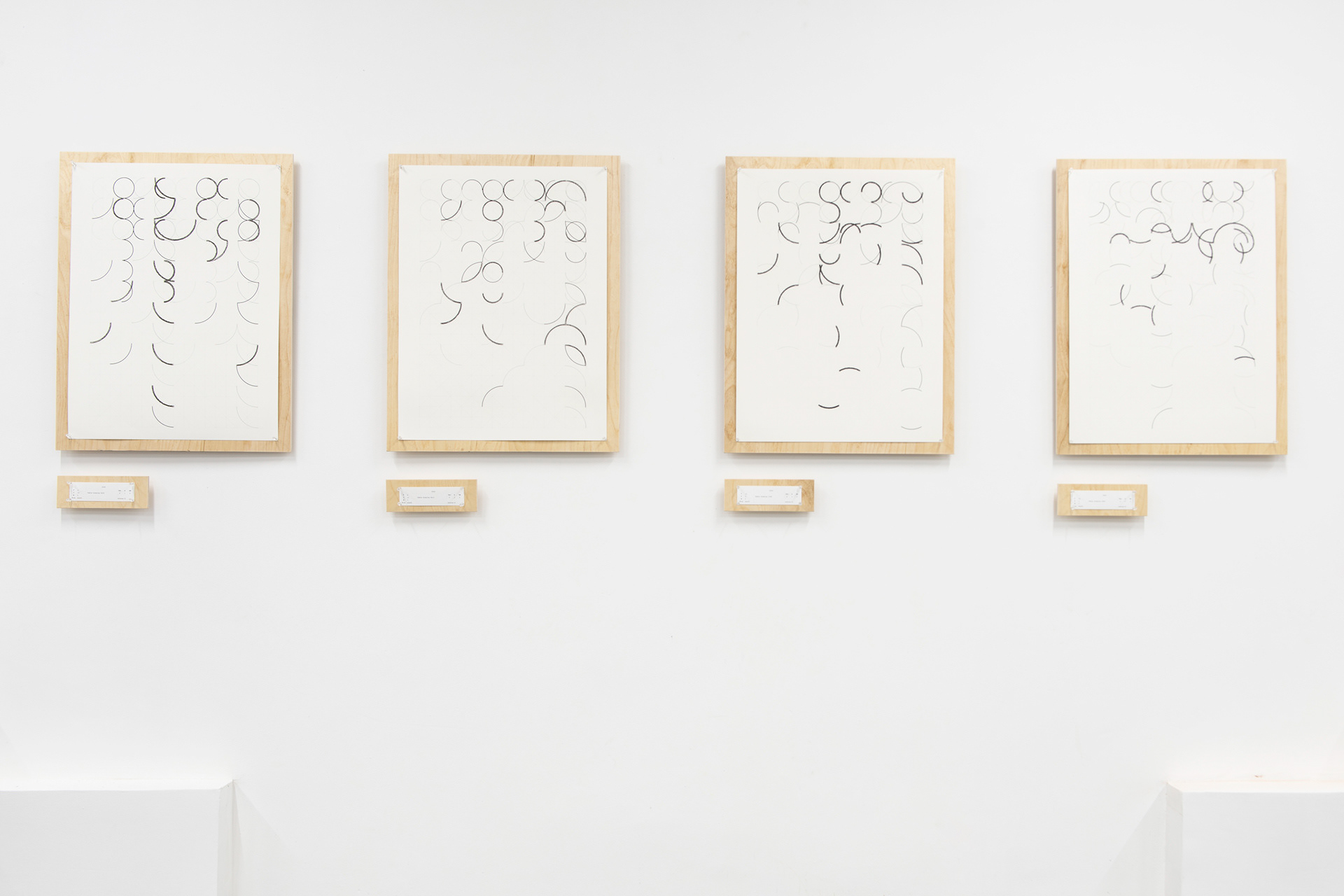 Table Drawing 4x24 / Table Drawing 8x12 / Table Drawing 12x8 / Table Drawing 24x4; Albina N, 2020; pencil, pen, charcoal, acrylic marker on paper mounted on plywood