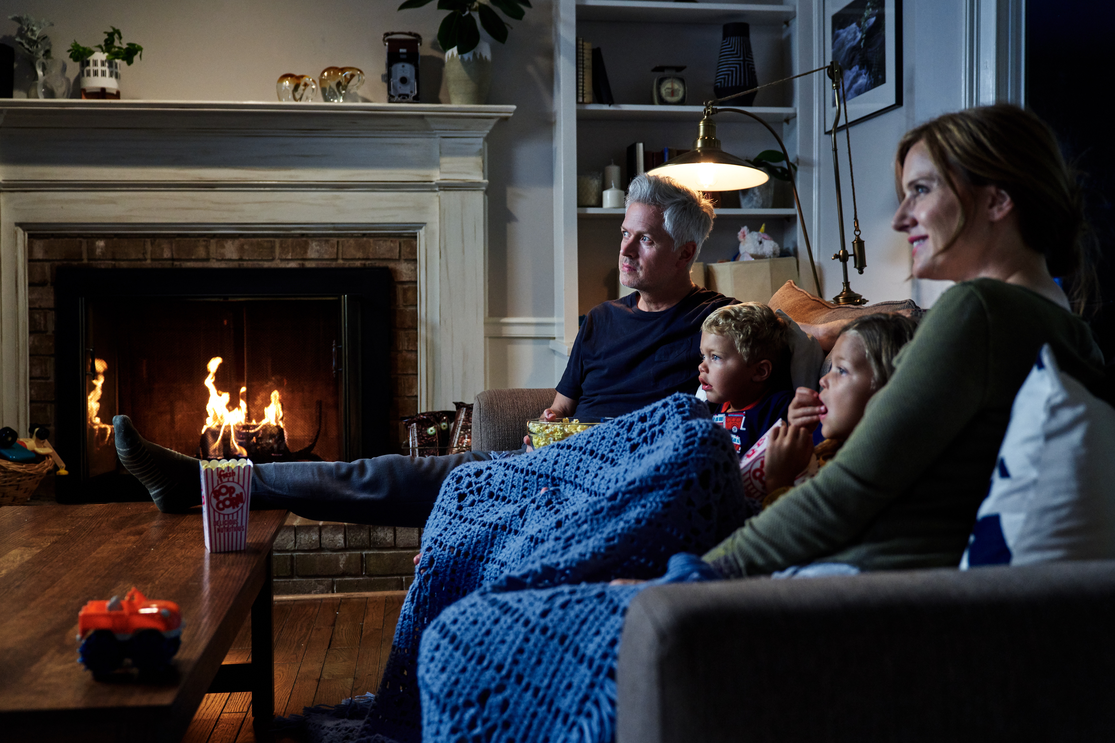 Movie night by the fire.