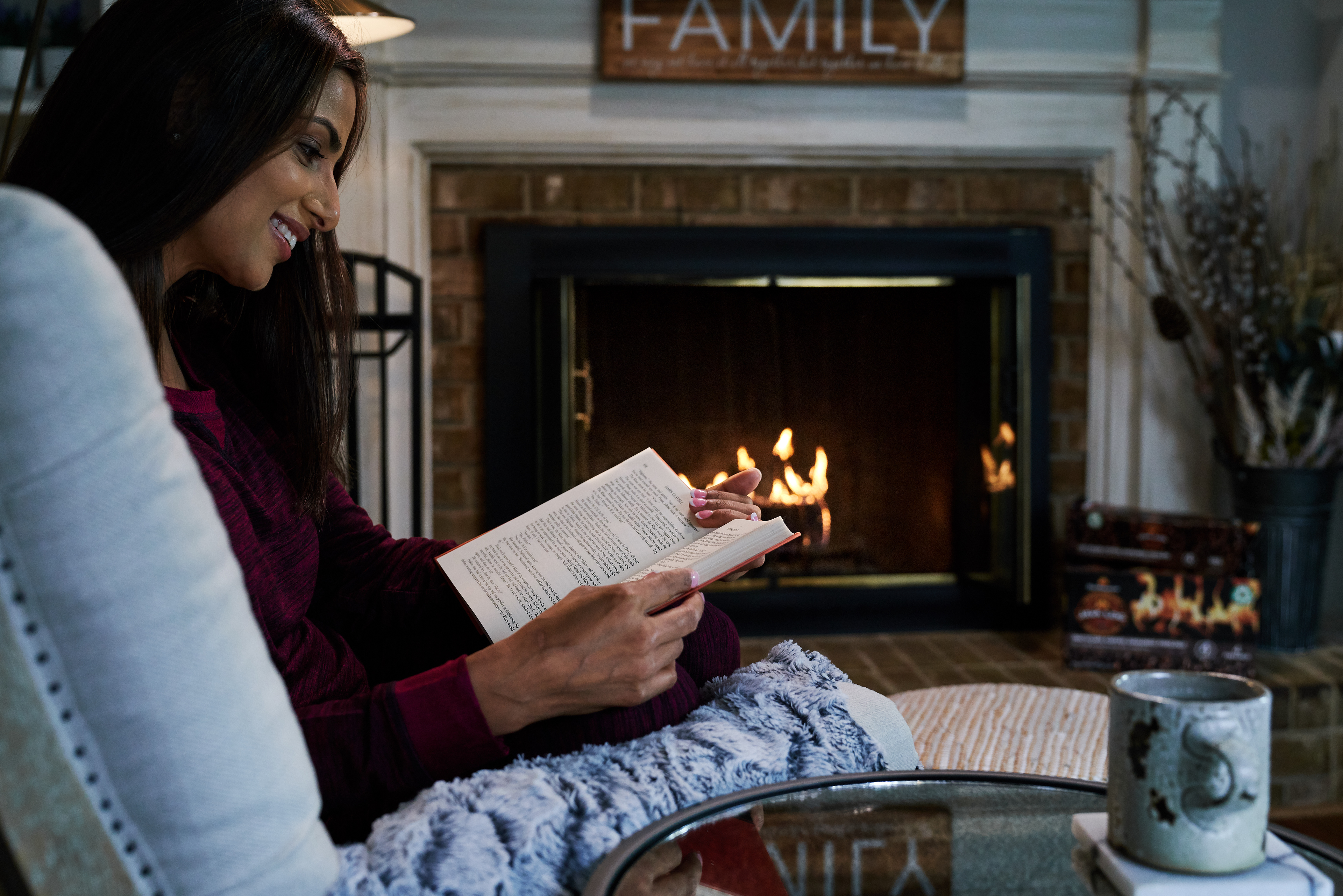 Casual reading by the fire.