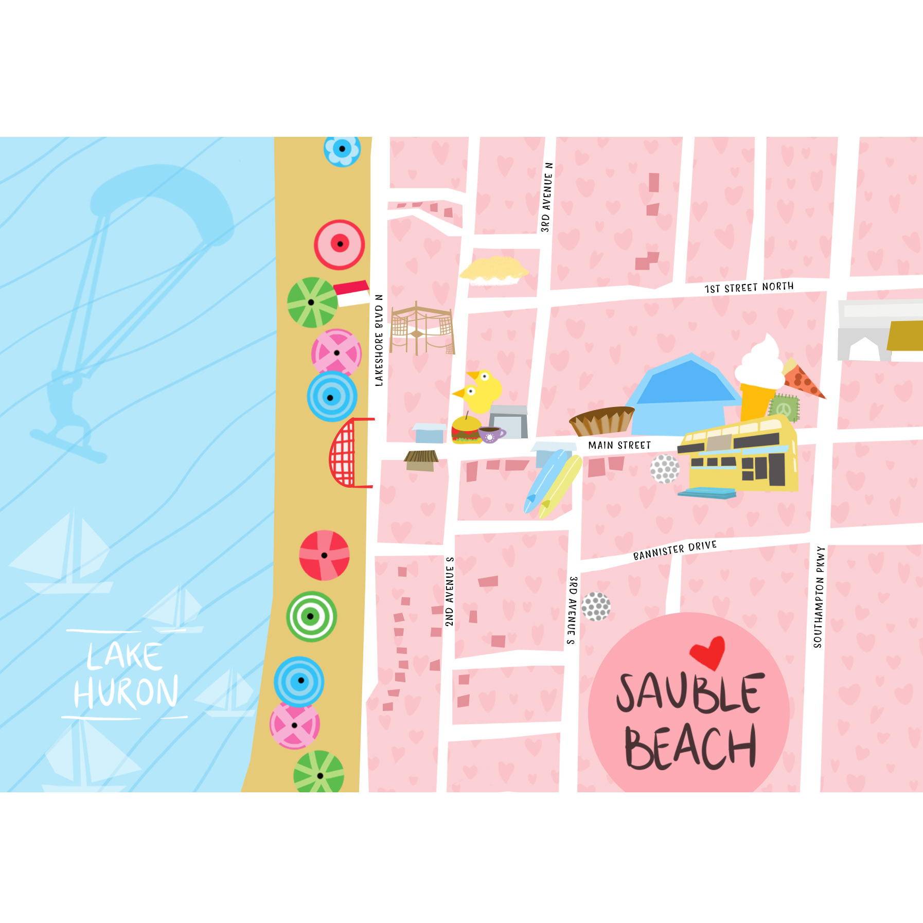 Sauble Beach illustrated map by Jan Dolby