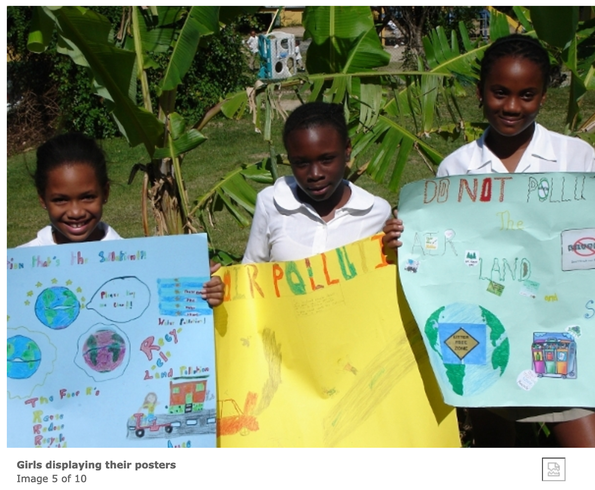[Photo of me as a child in primary school with anti-pollution poster]