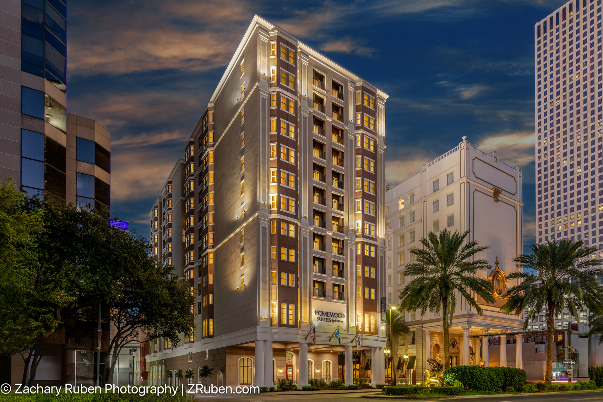 Exterior Dusk at Homewood Suites New Orleans