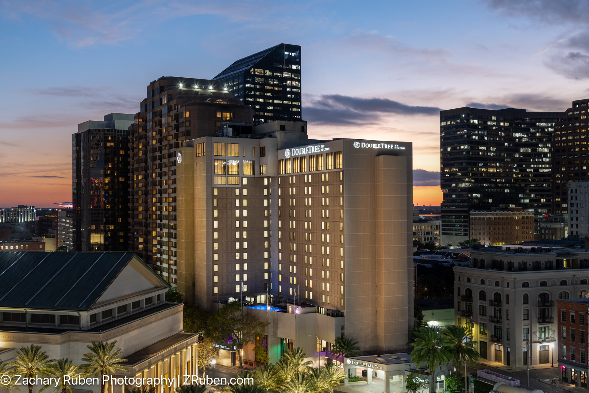 Exterior Dusk at Doubletree New Orleans