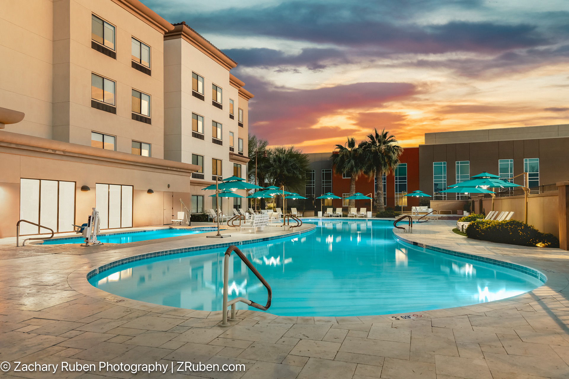 Outdoor Pool at Sunset at Doubletree Phoenix-Gilbert