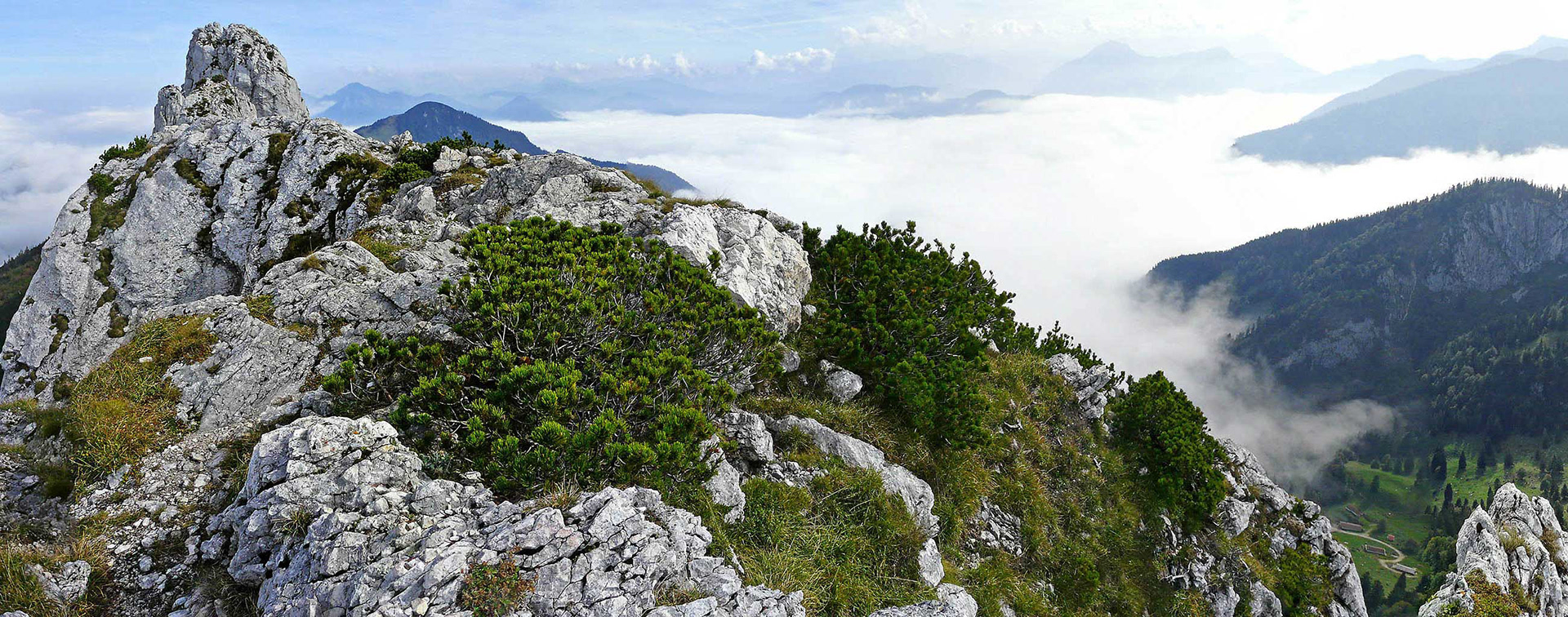 Gipfelpanorama von der Kampenwandbei Aschau im Chiemgau, Bayern