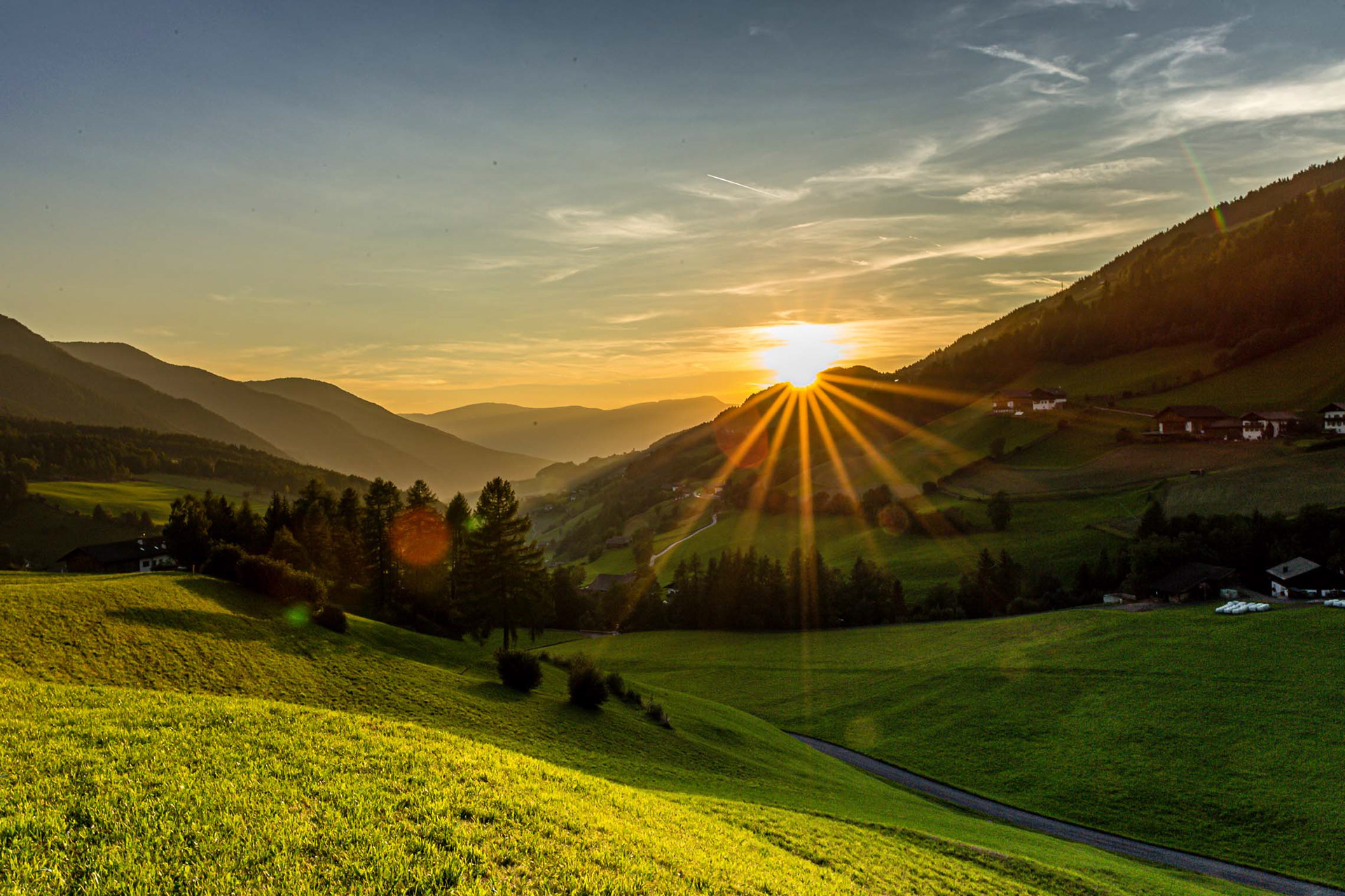 Sonnenuntergang, bei Teis, Villnöss, Südtirol, Italien