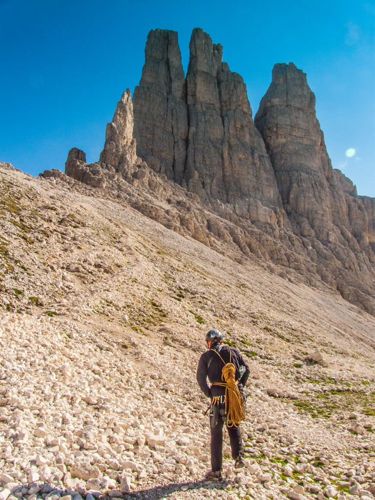 Reportage-Fotografie, Klettern an der Delagokante Vajolettürme, Rosengarten, Dolomiten, Südtirol