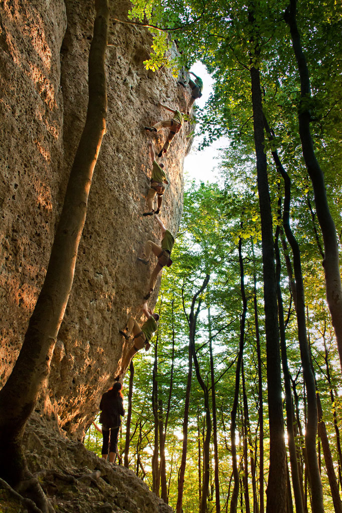 Sportfotografie, Klettern, Frankenjura, Mehrfachbelichtung, Time-Lapse-Montage, Naturpark Veldensteiner Forst