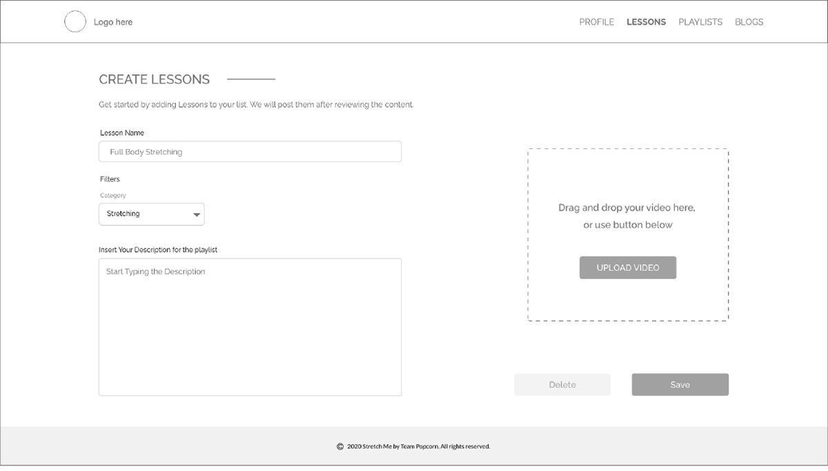 Wireframe - Instructor Create Lesson Page
