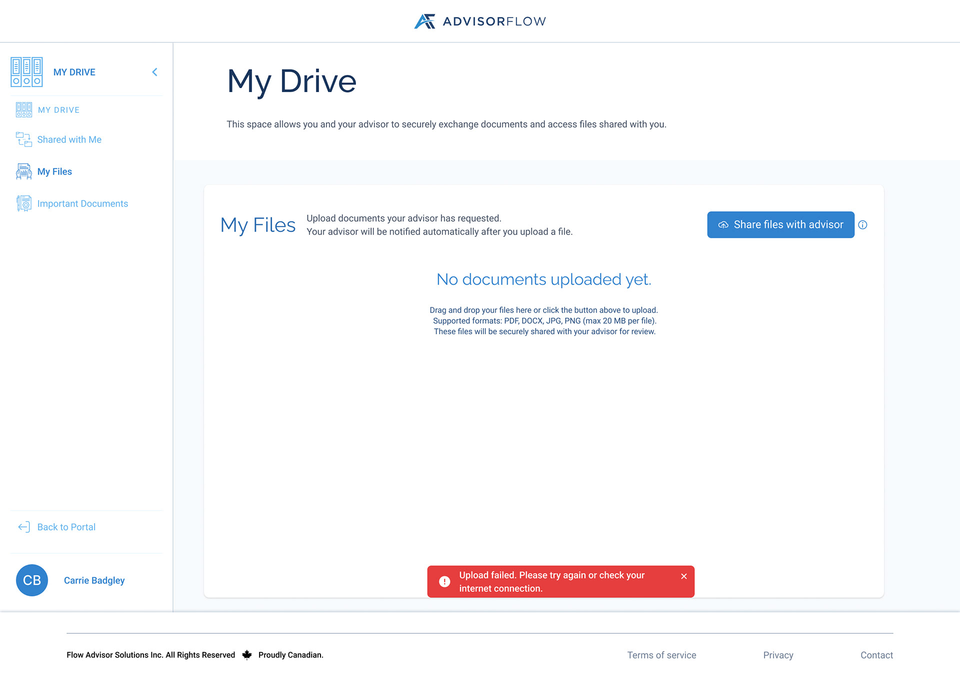 My Files Error Toast