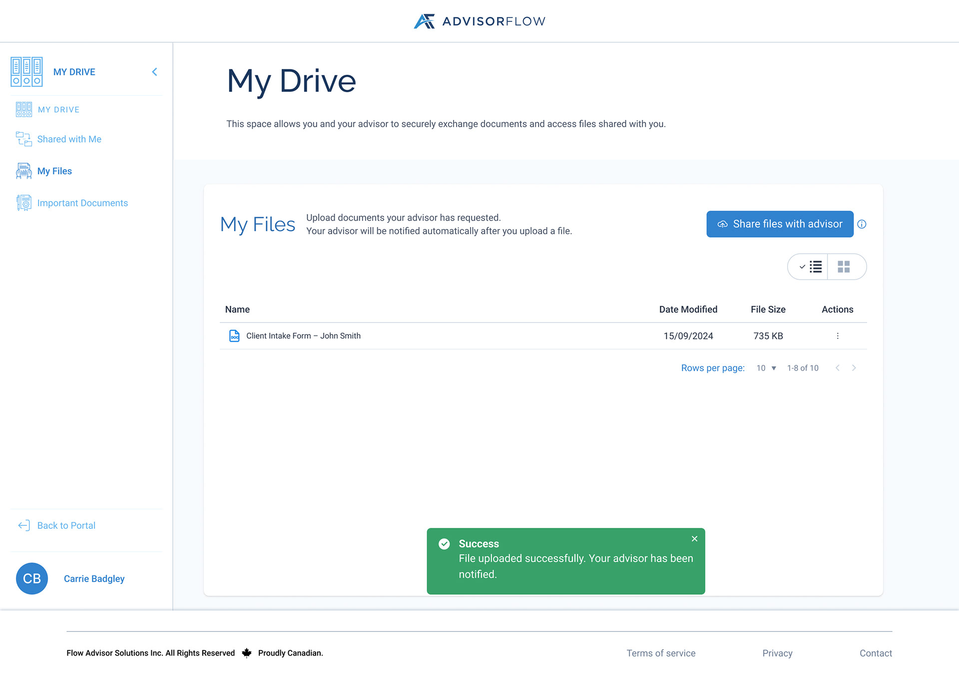 My Files Success Toast
