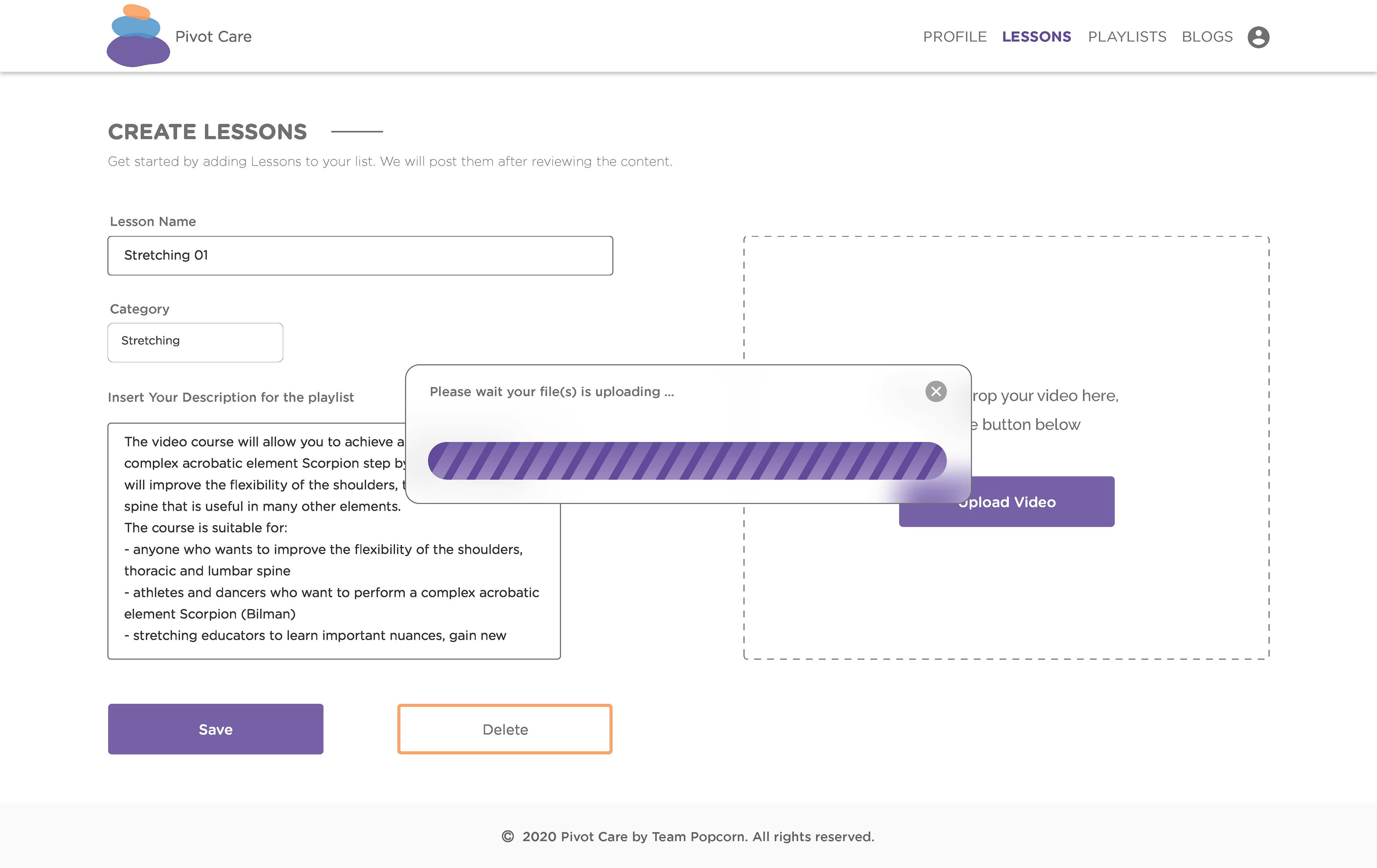 Create Lesson (Uploading)
