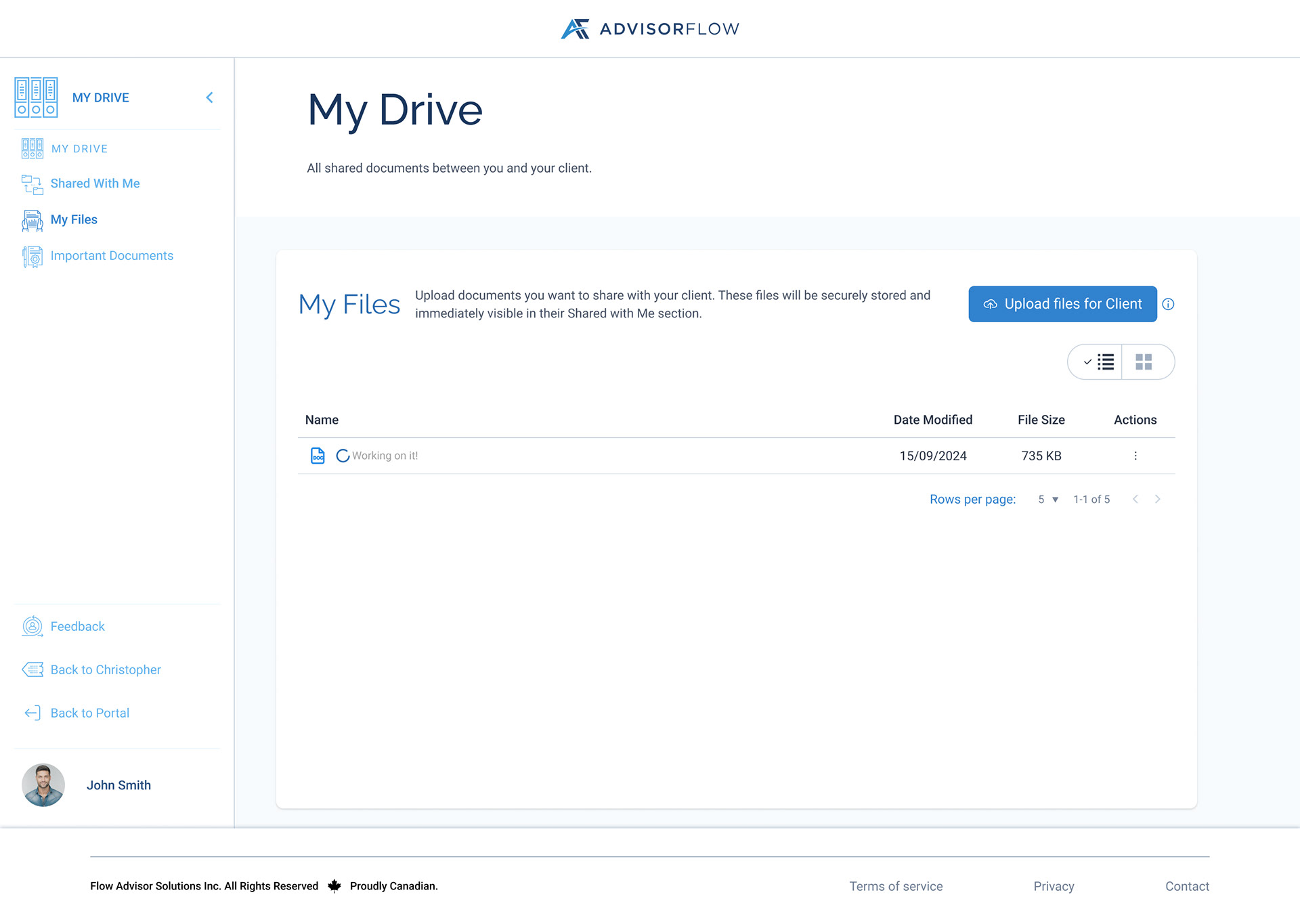 Uploading File List View