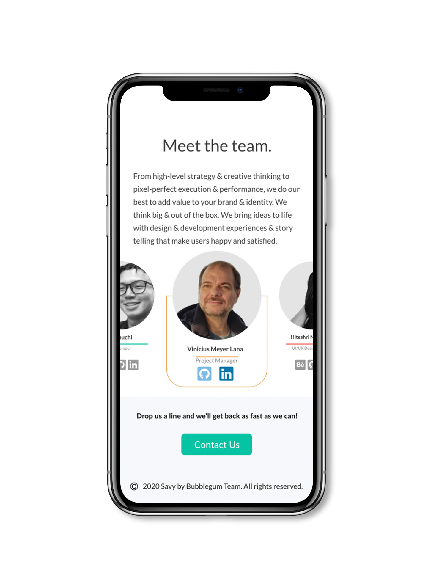 High fidelity mockups (Team section)