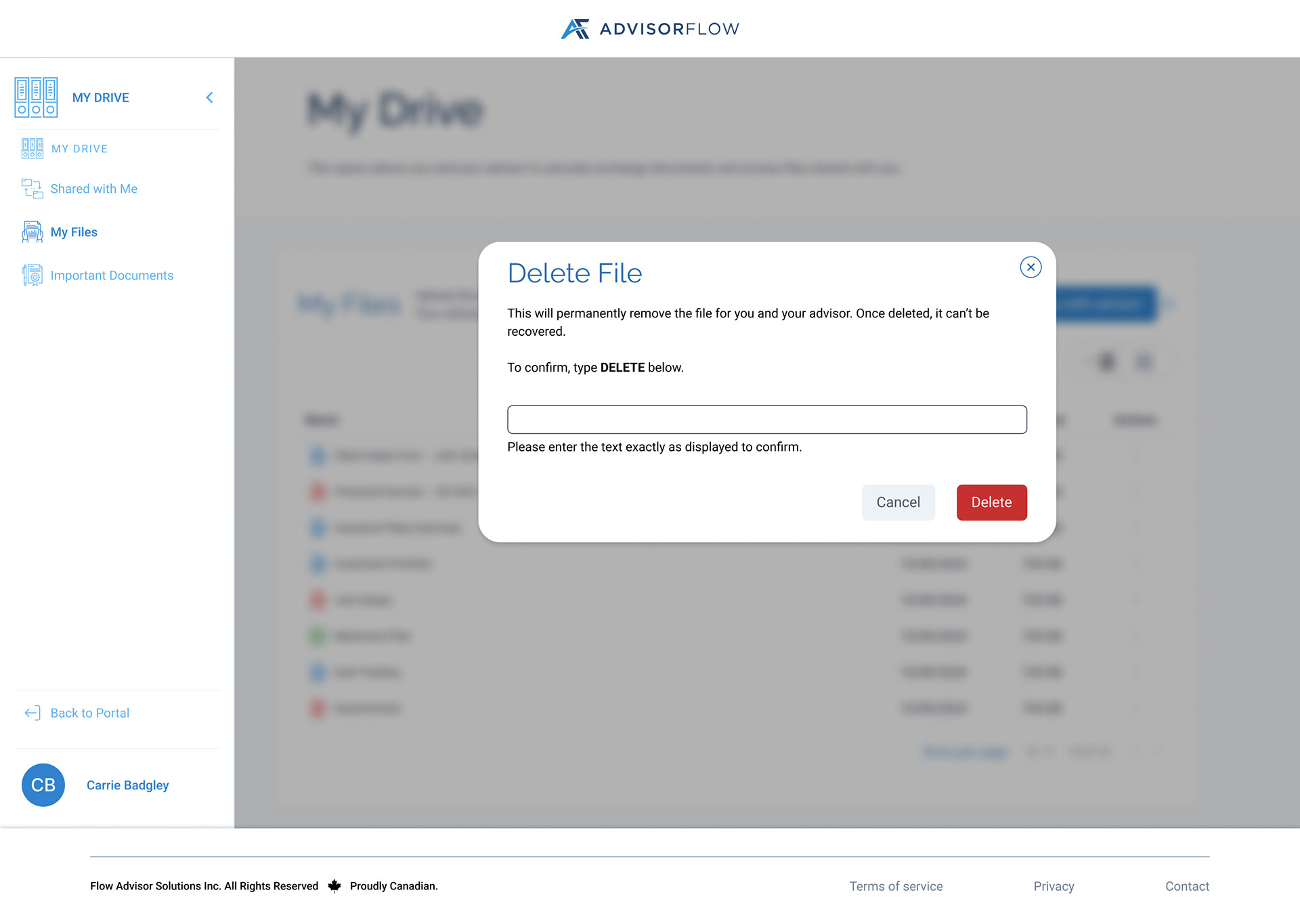 My Files Delete Modal