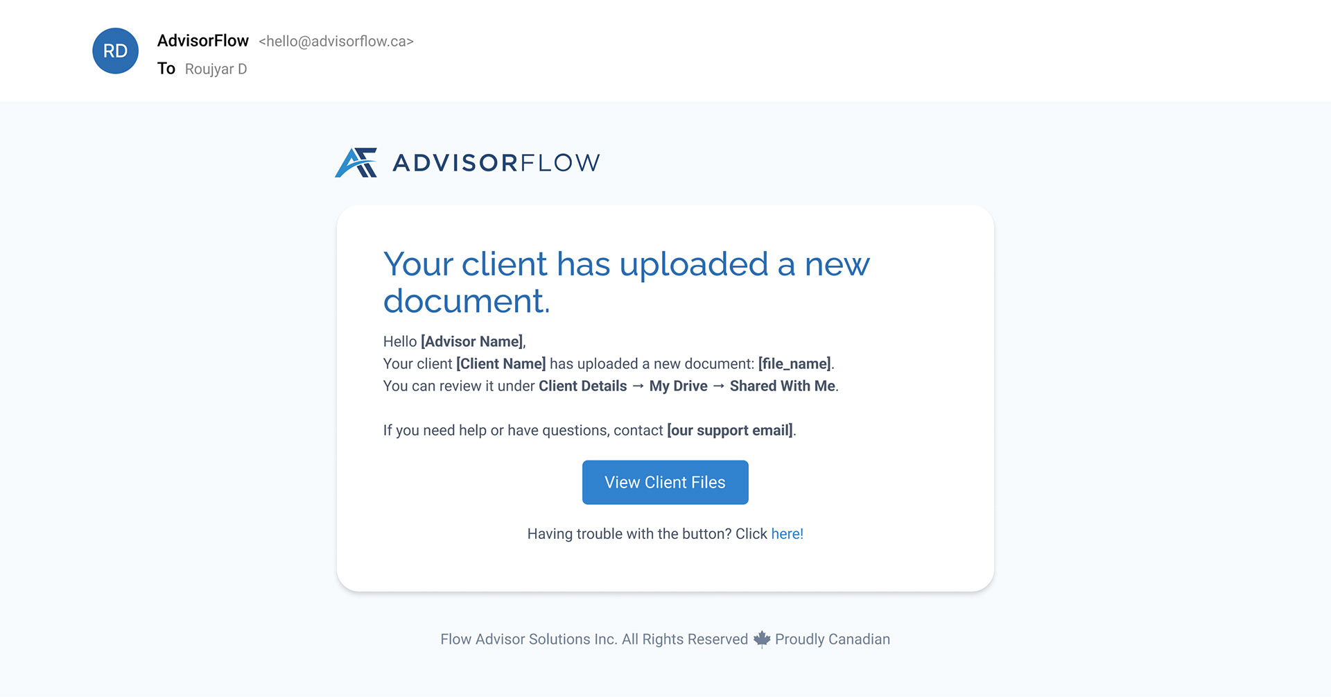 Client Upload File - Email to Advisor