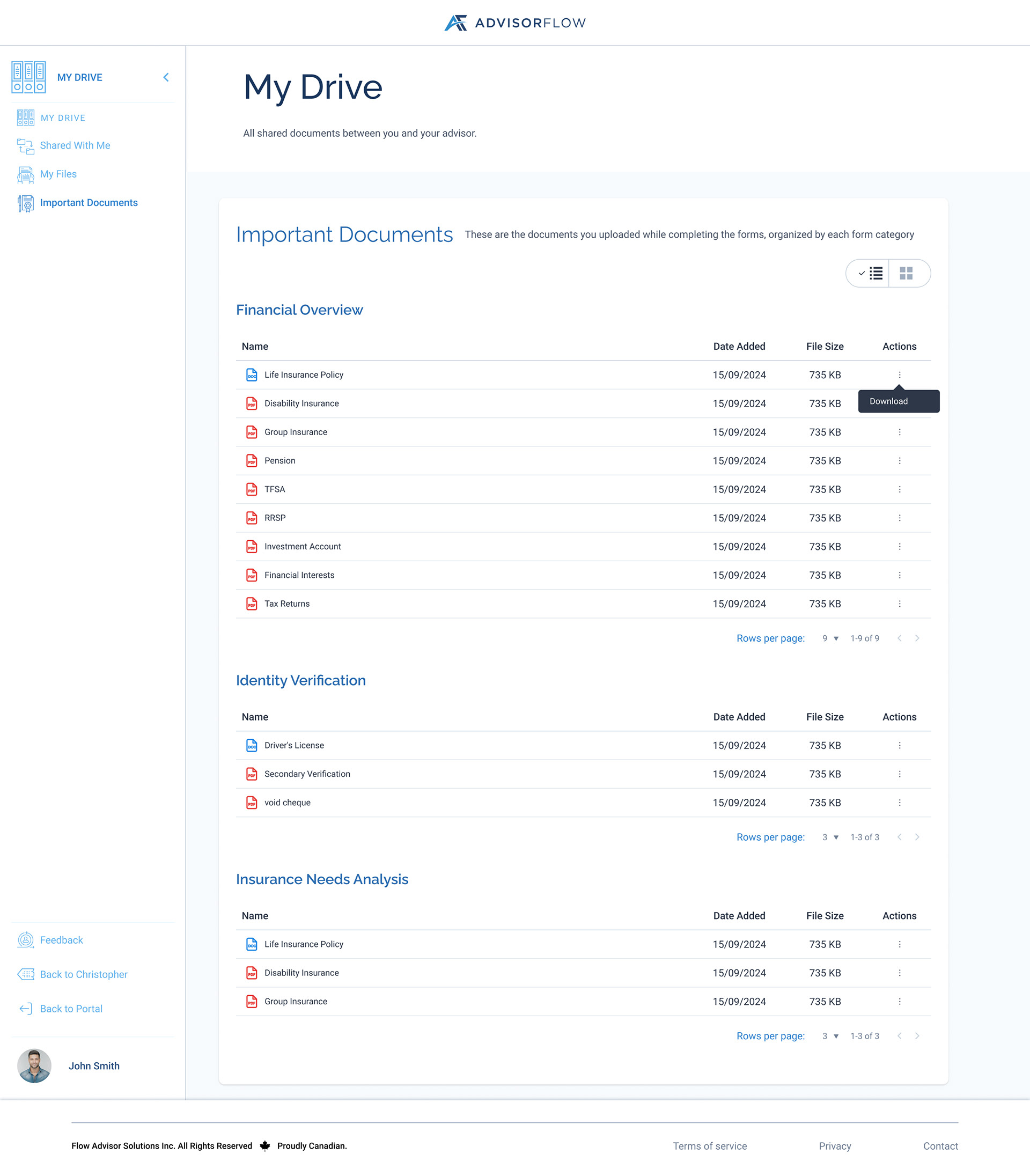 Important Documents List View Overflow Open