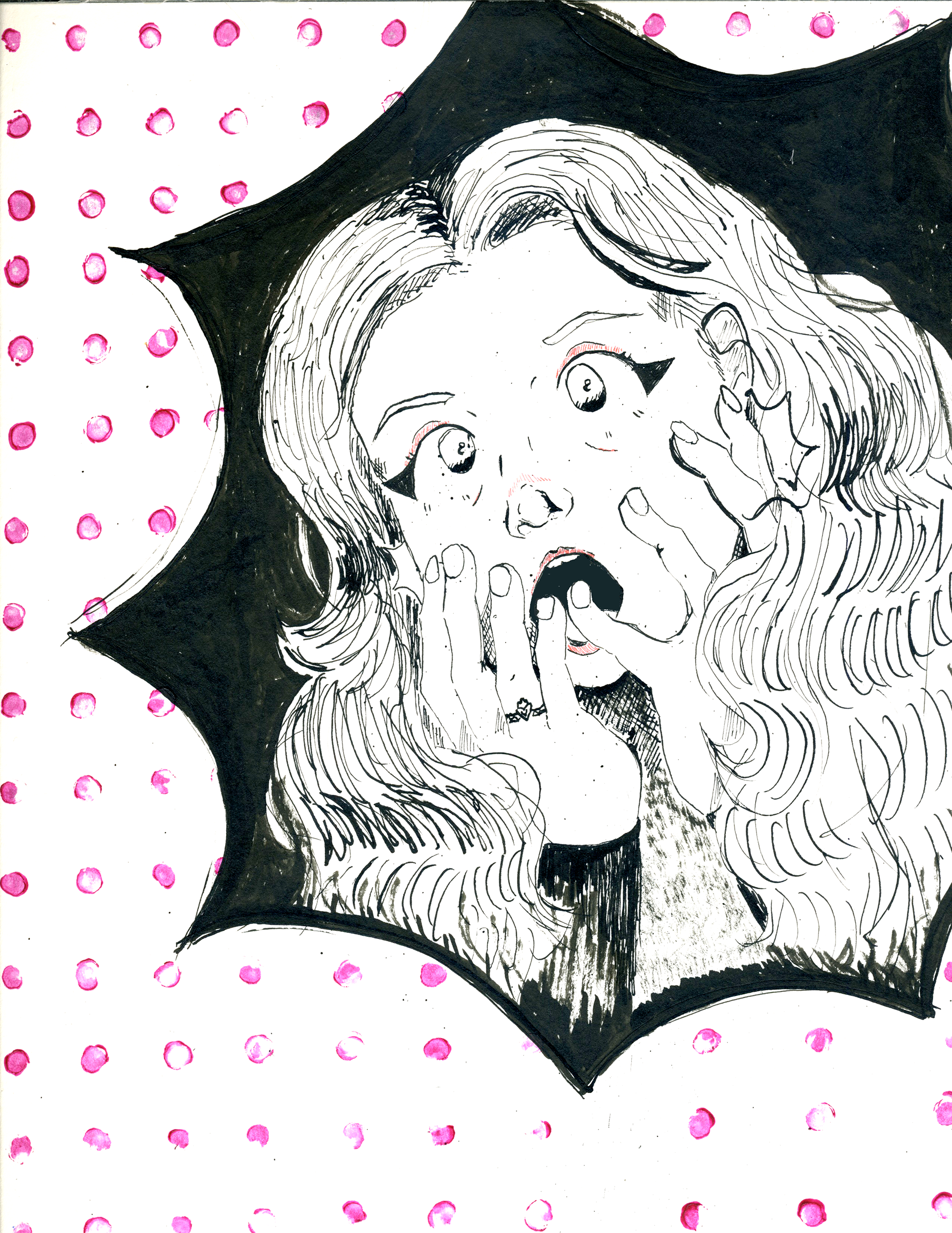 Ink portait made to practice traditional mediums and push expression/emotion.