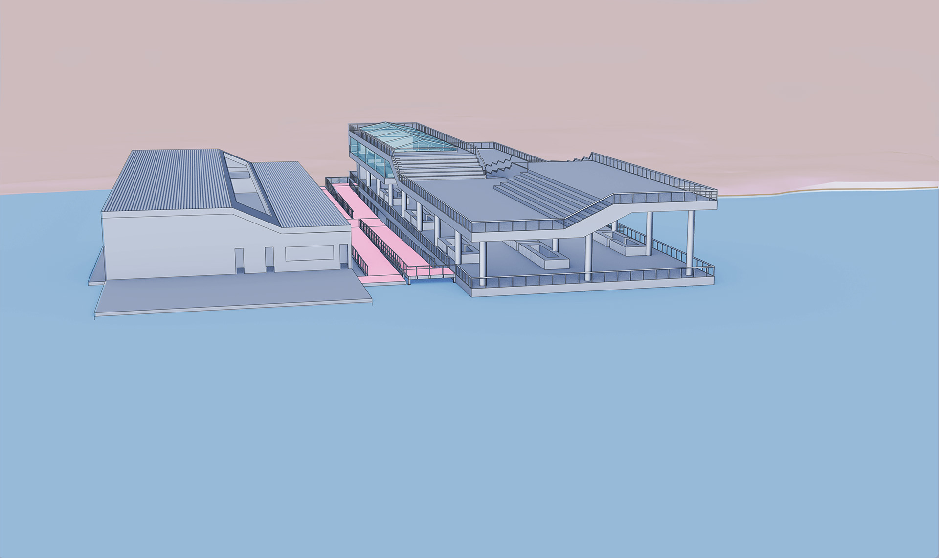 2021 100-year flood. Floating warehouse may detach and be towed like a barge to provide relief to flooded areas
