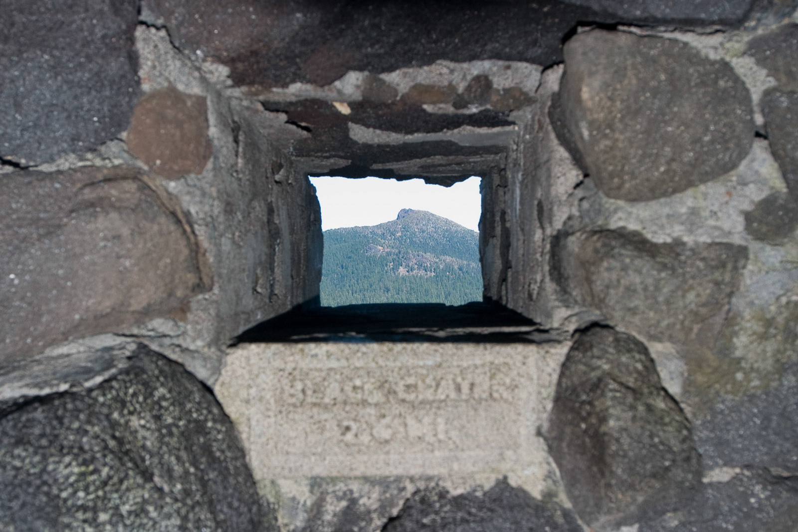Framed view inside Dee Wright Observatory