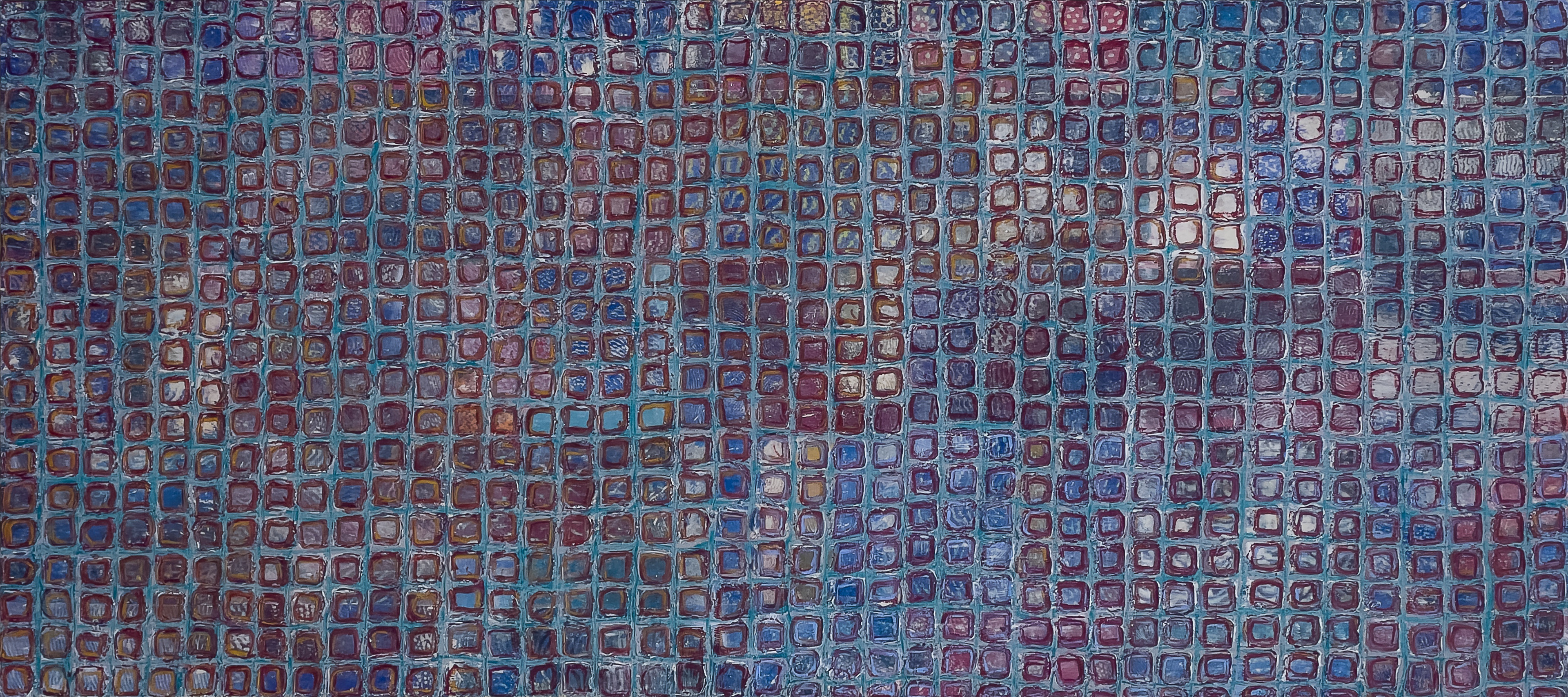 Mechanical Reasoning B, Acrylic and Oil on Image–Laserjet printed and –Transferred Muslin, 81.28 cm × 182.88 cm | 2025