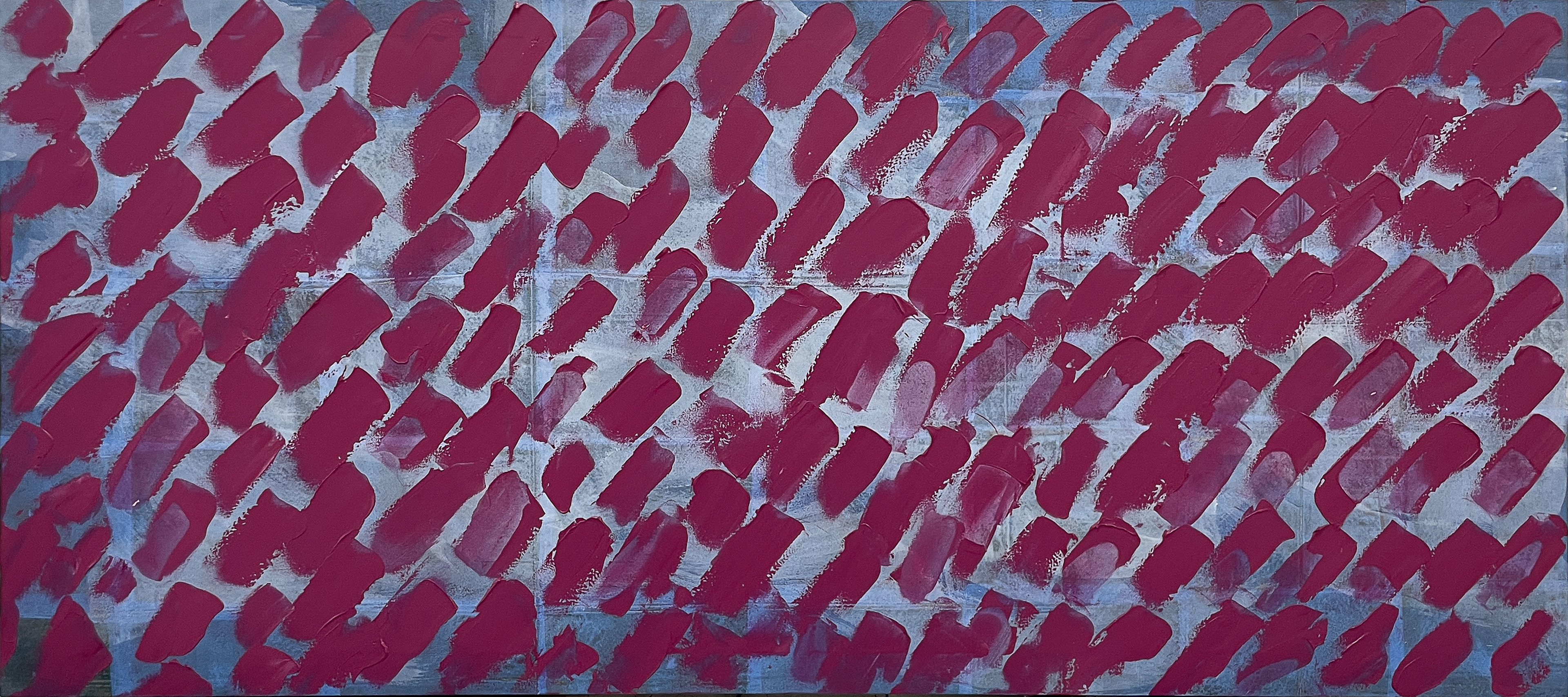 Inexact Iteration (Cobalt, Crimson), Acrylic on Muslin, 81.28 cm × 182.88 cm | 2025