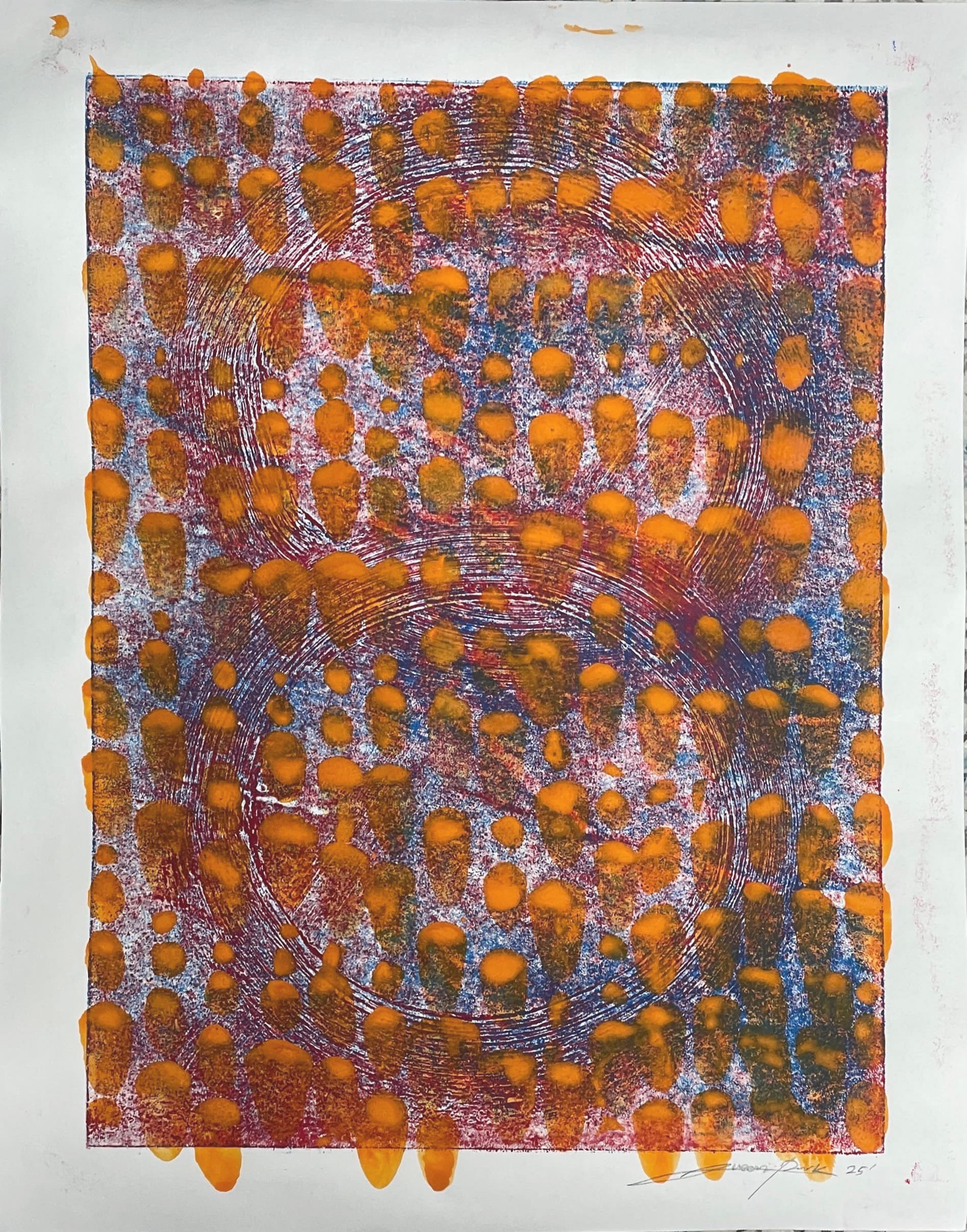 Untitled (8, red, blue, orange), Ink and Watercolor on Paper 35 x 28 cm 2025