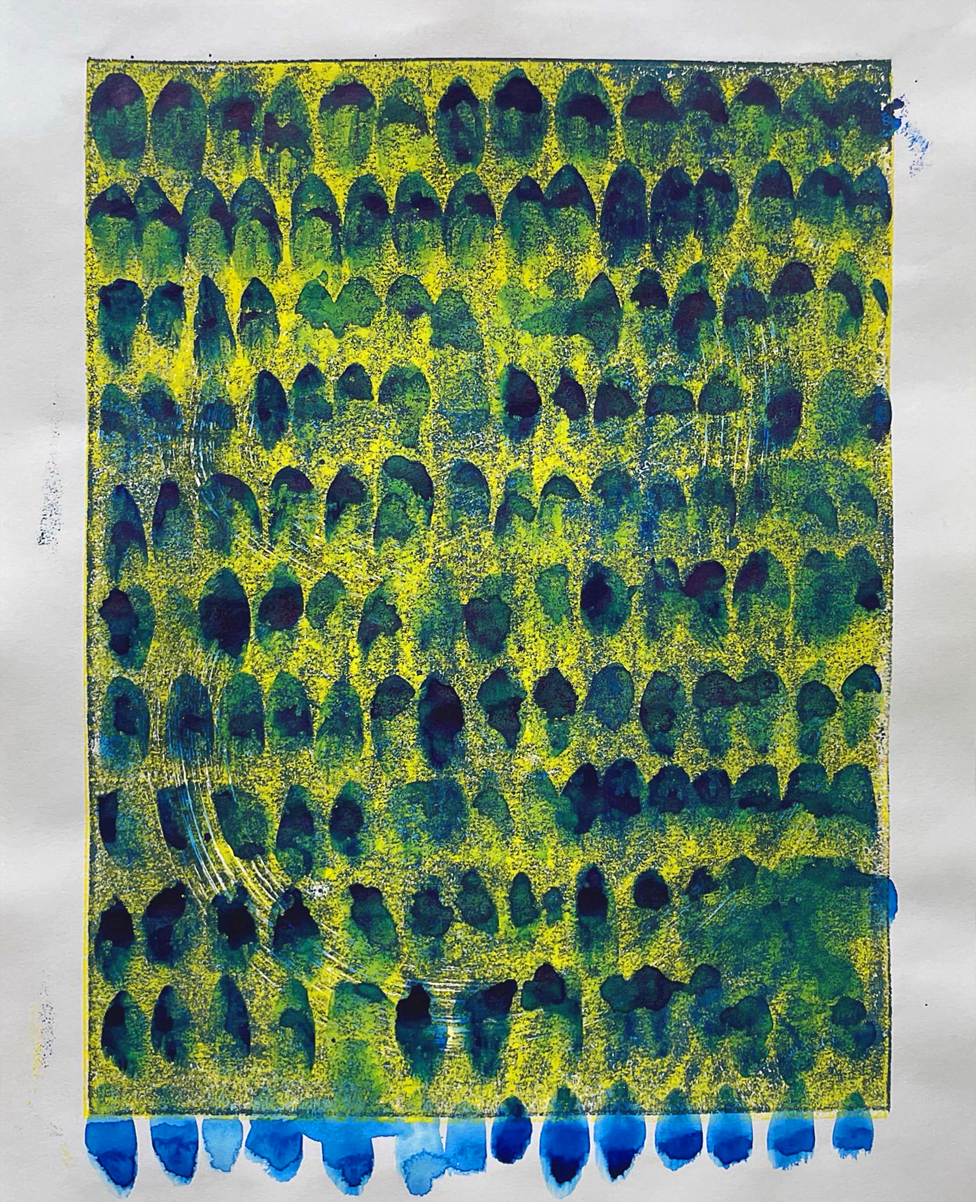 Untitled (8, blue, yellow, blue), Ink and Watercolor on Paper 35 x 28 cm 2025