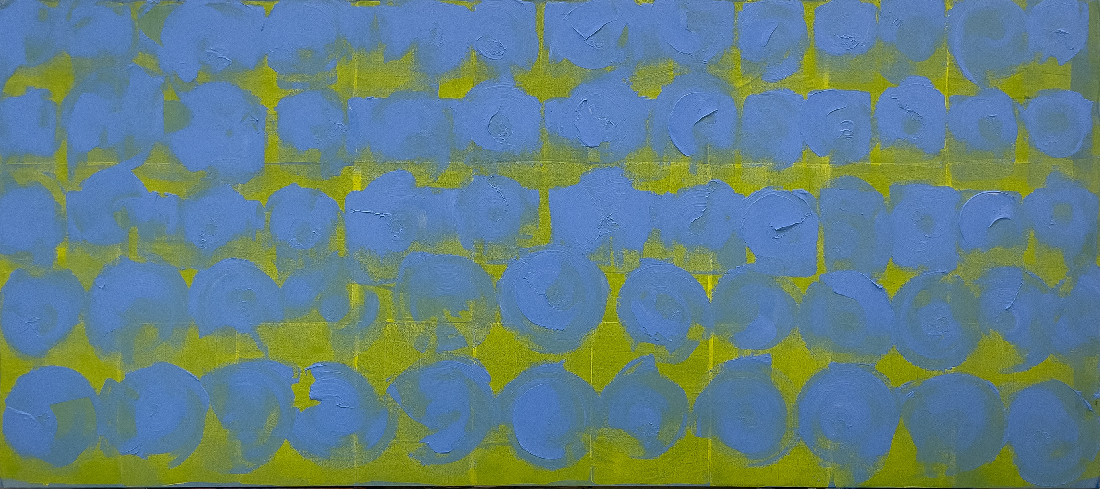 Inexact Iteration (Lemon, Cobalt), Acrylic on Muslin, 81.28 cm × 182.88 cm | 2025