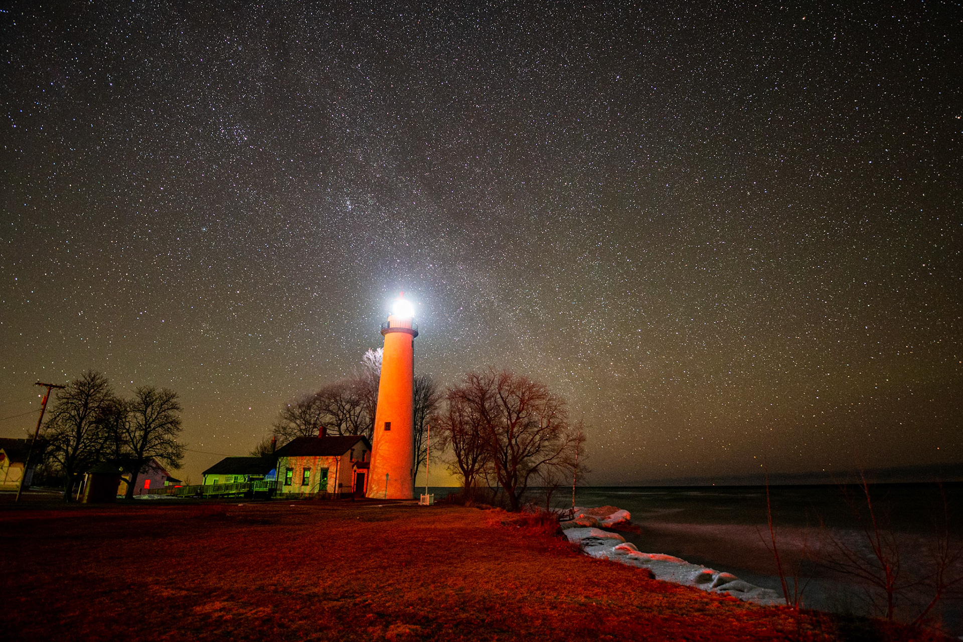 Red Painted Lighthouse, Winter Milky Way