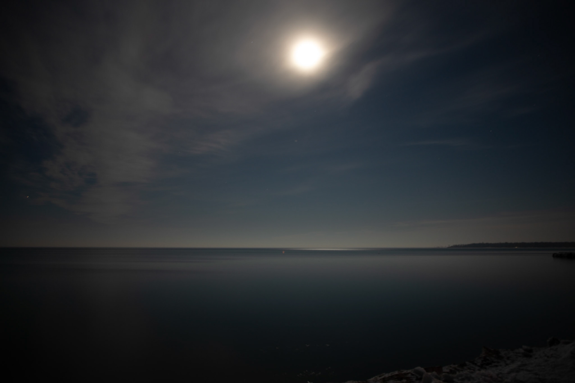 Moon over Lake Huron facing SouthEast