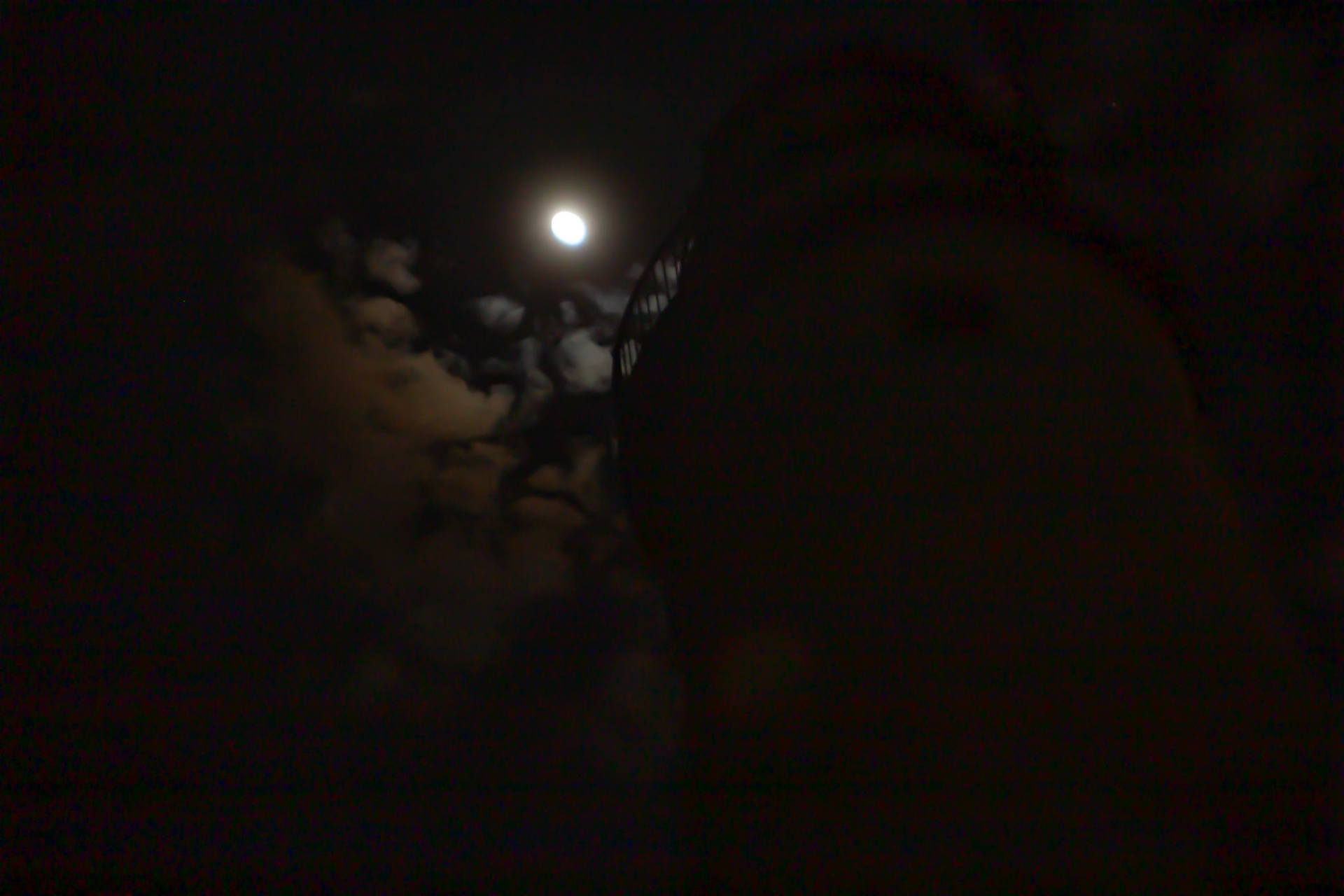 Looking up at Fort Gratiot Lighthouse towards the moon