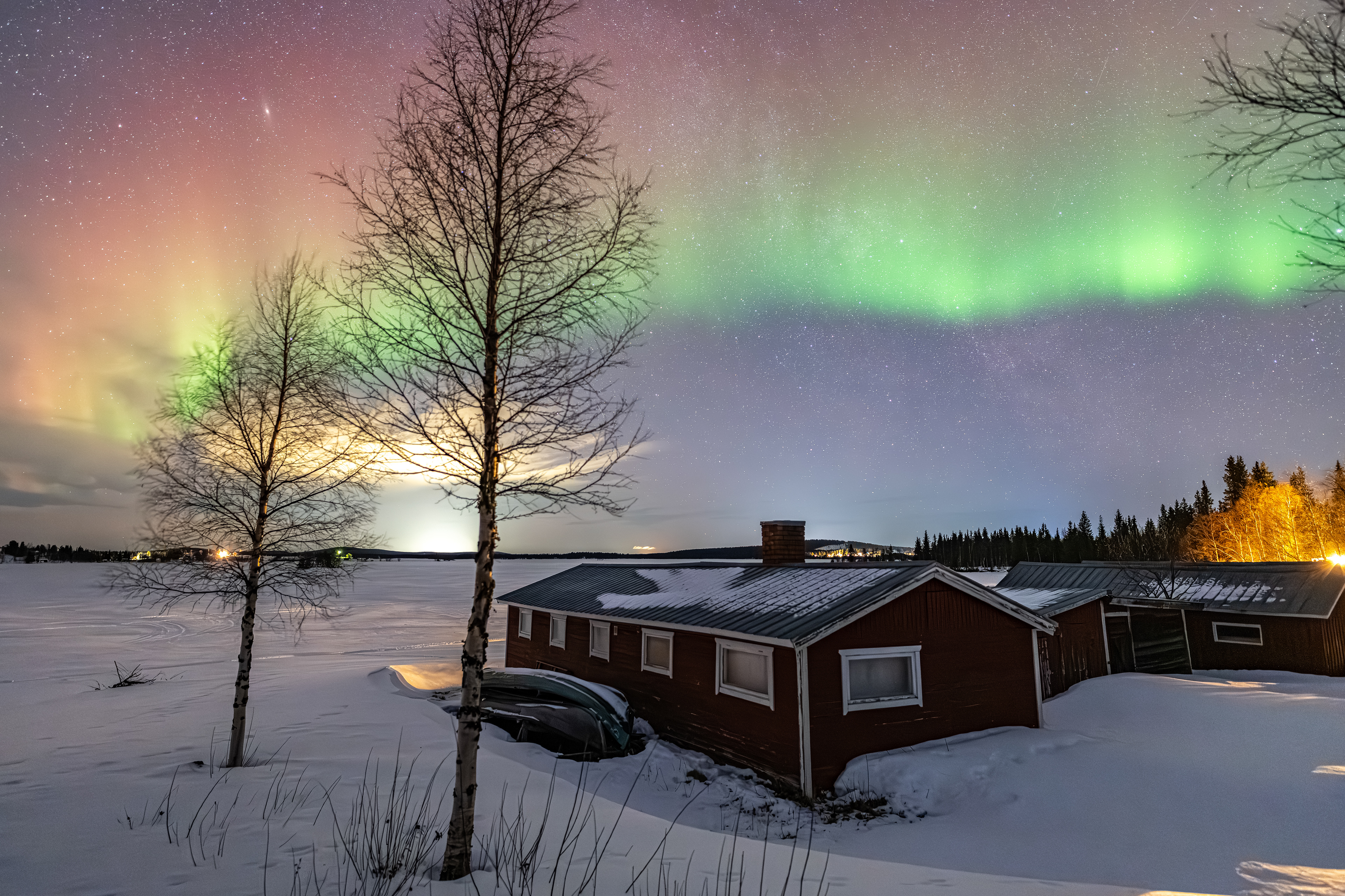 Polarlicht mit Andromeda-Galaxie & Milchstraße über Schweden (23.-24.02.2025)