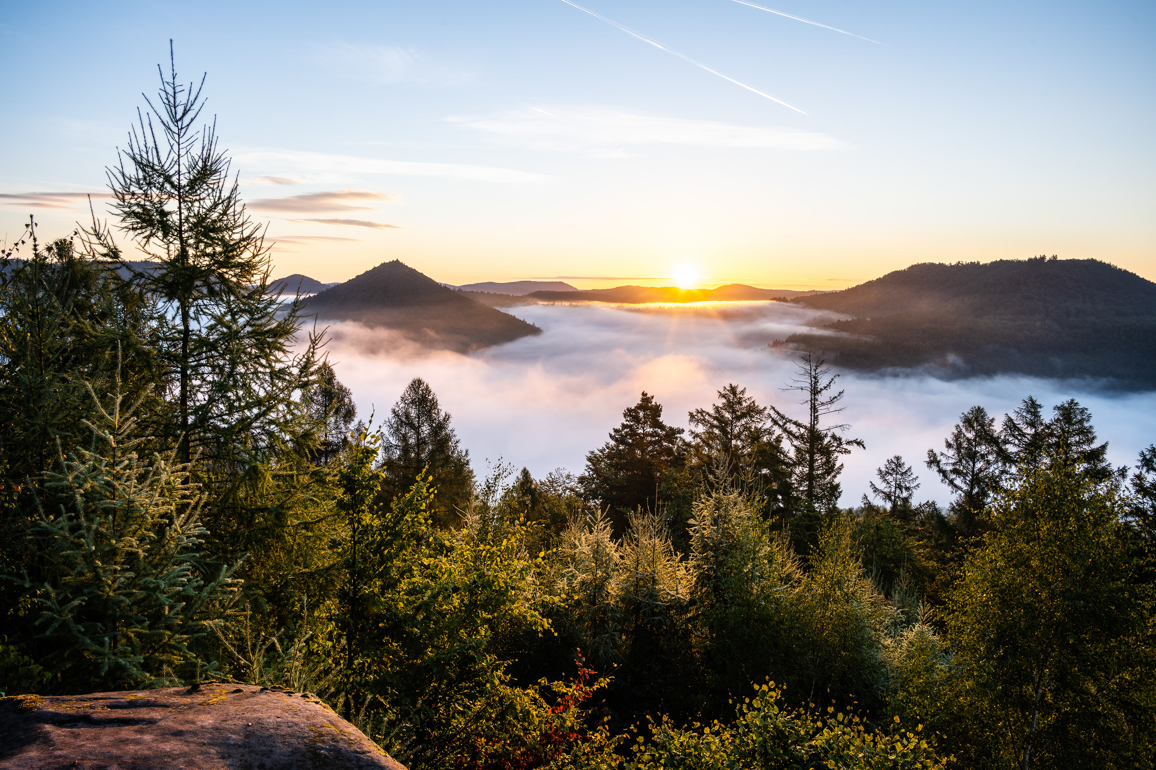 Sonnenaufgang über dem Dahner Felsenland, Pfälzerwald (D) - 10.11.2020