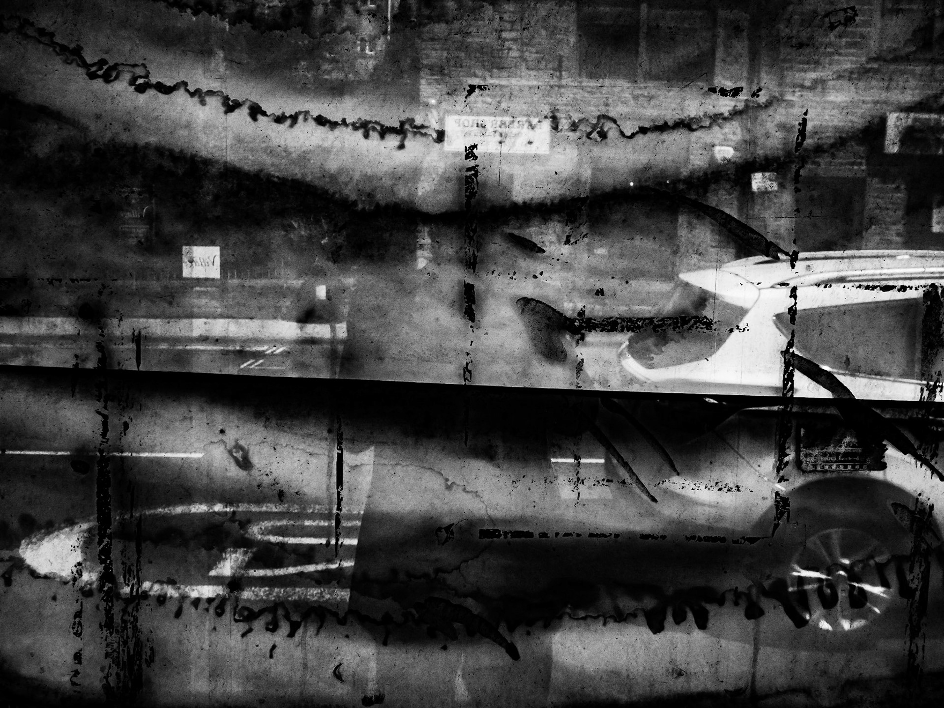 Abstract through window shot of a car Sowerby Bridge.