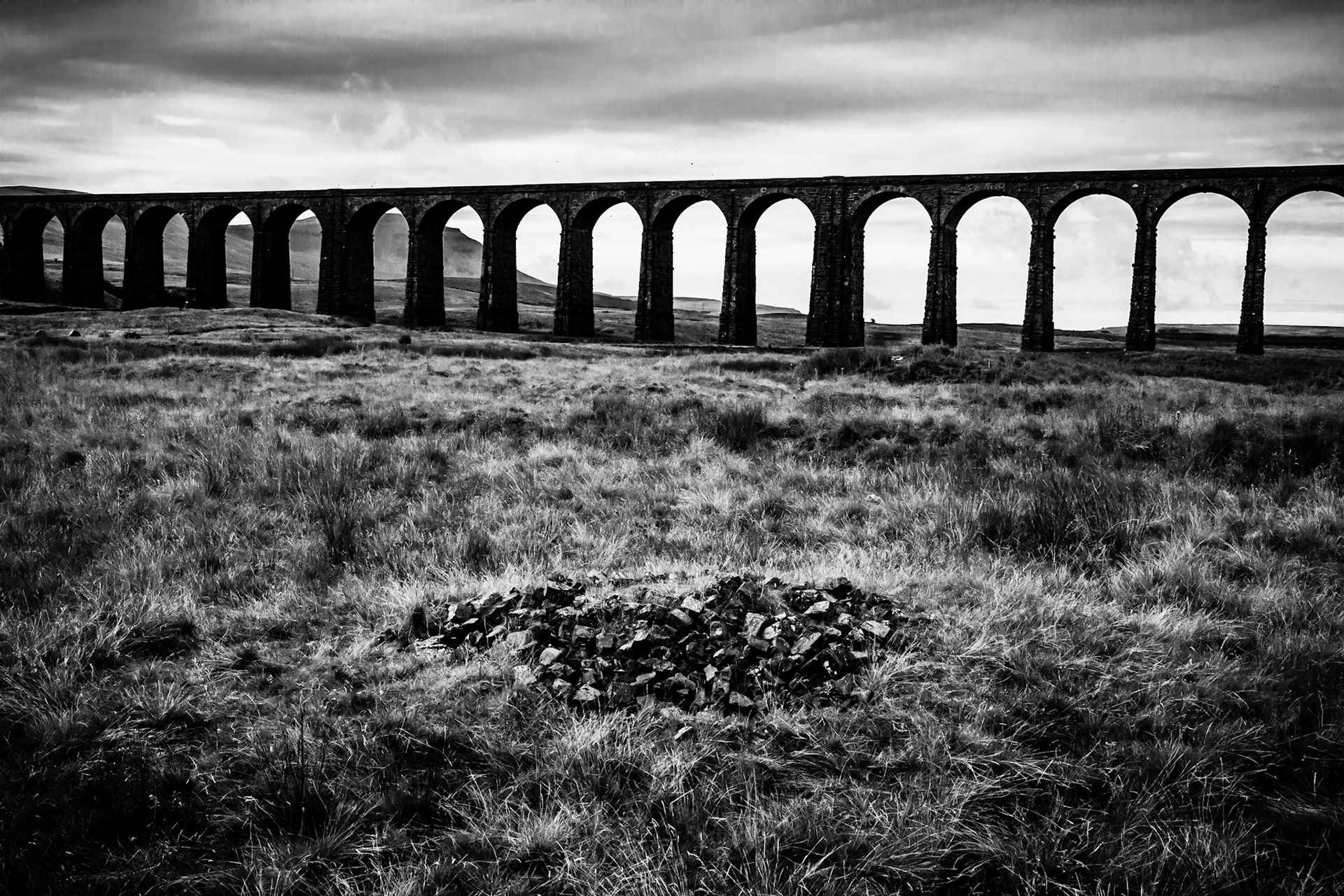Ribblehead Viaduct with reject bricks.