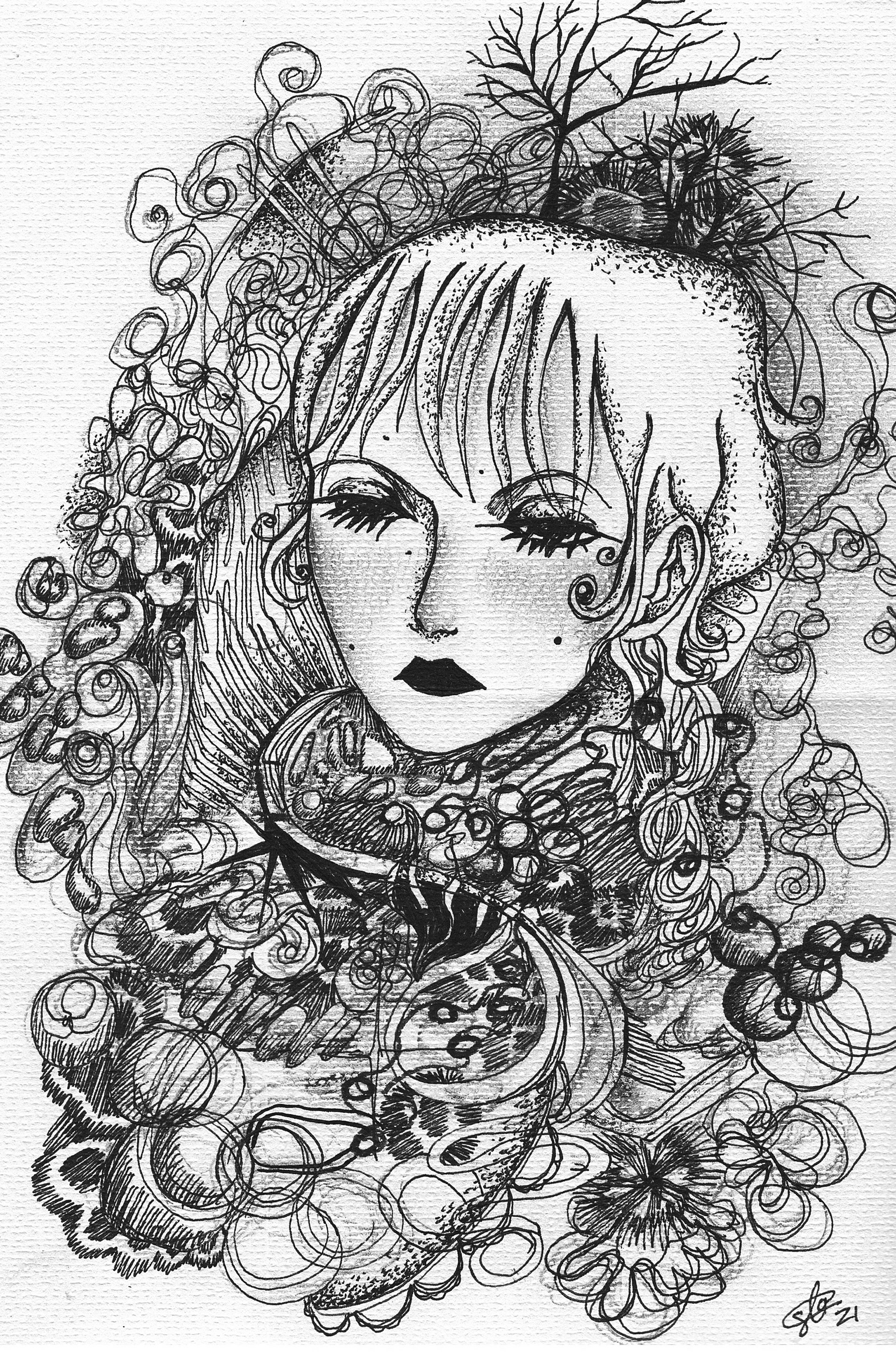 Daydream, 2021. Ink and graphite on cold press paper.