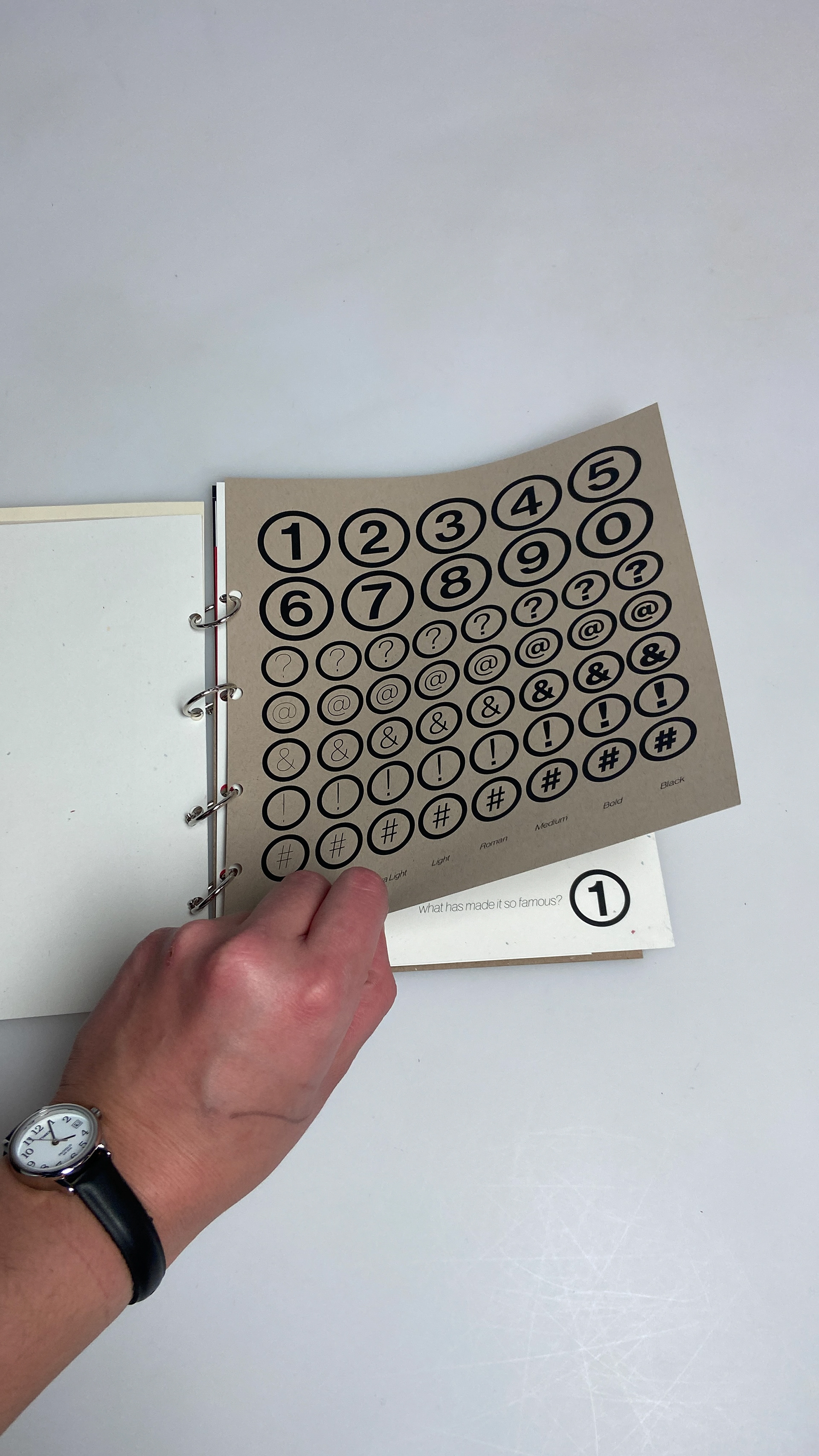 Numbers and symbols on tan printer paper.